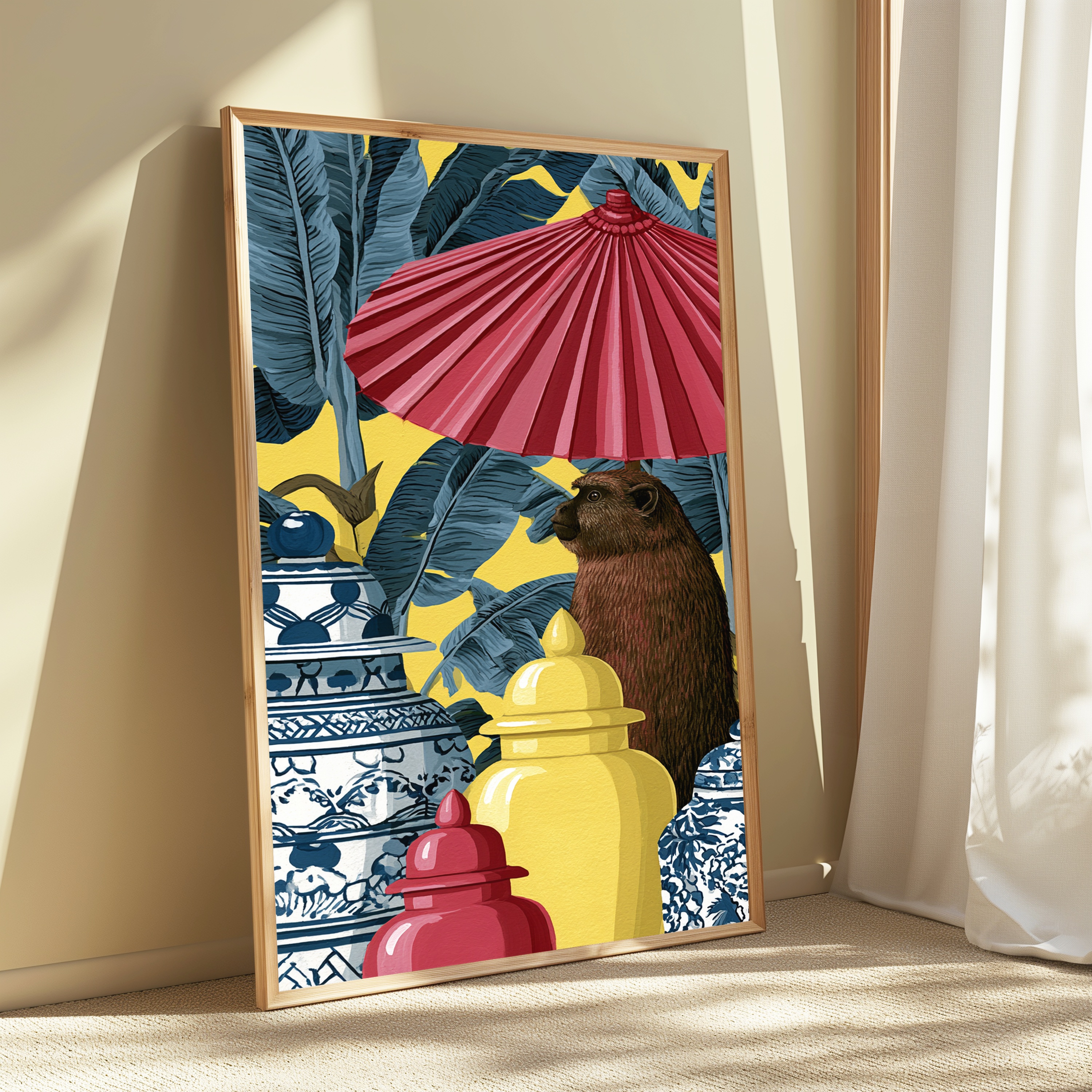 Brown Meerkat Red Umbrella Tropical Print view 3
