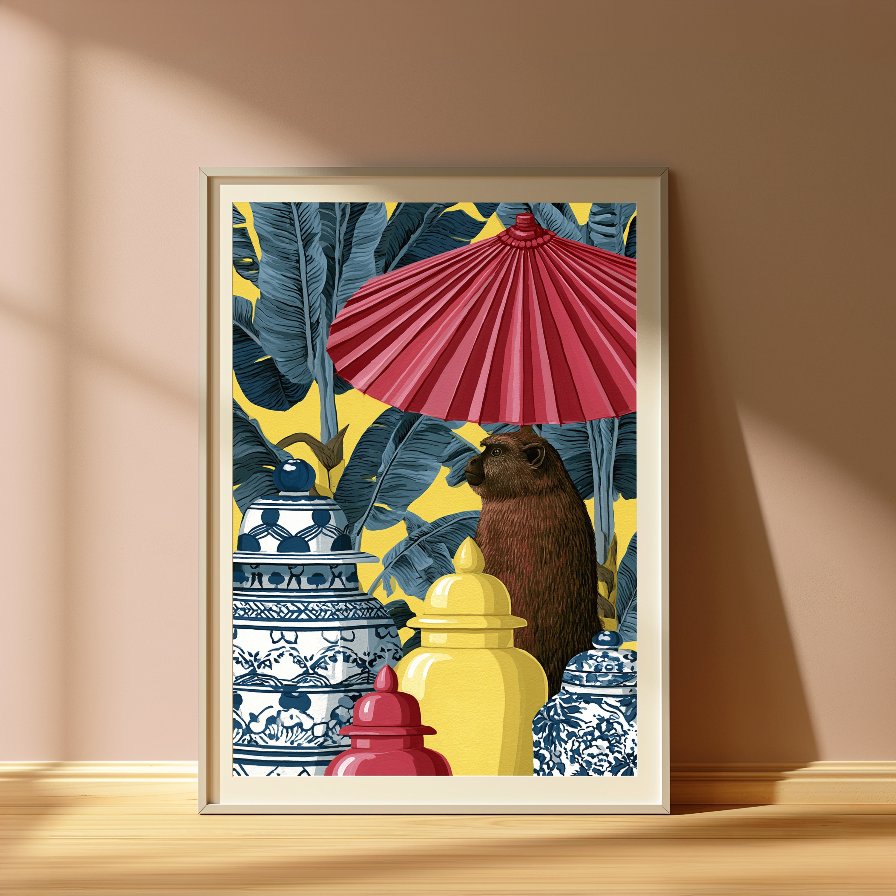Brown Meerkat Red Umbrella Tropical Print view 4