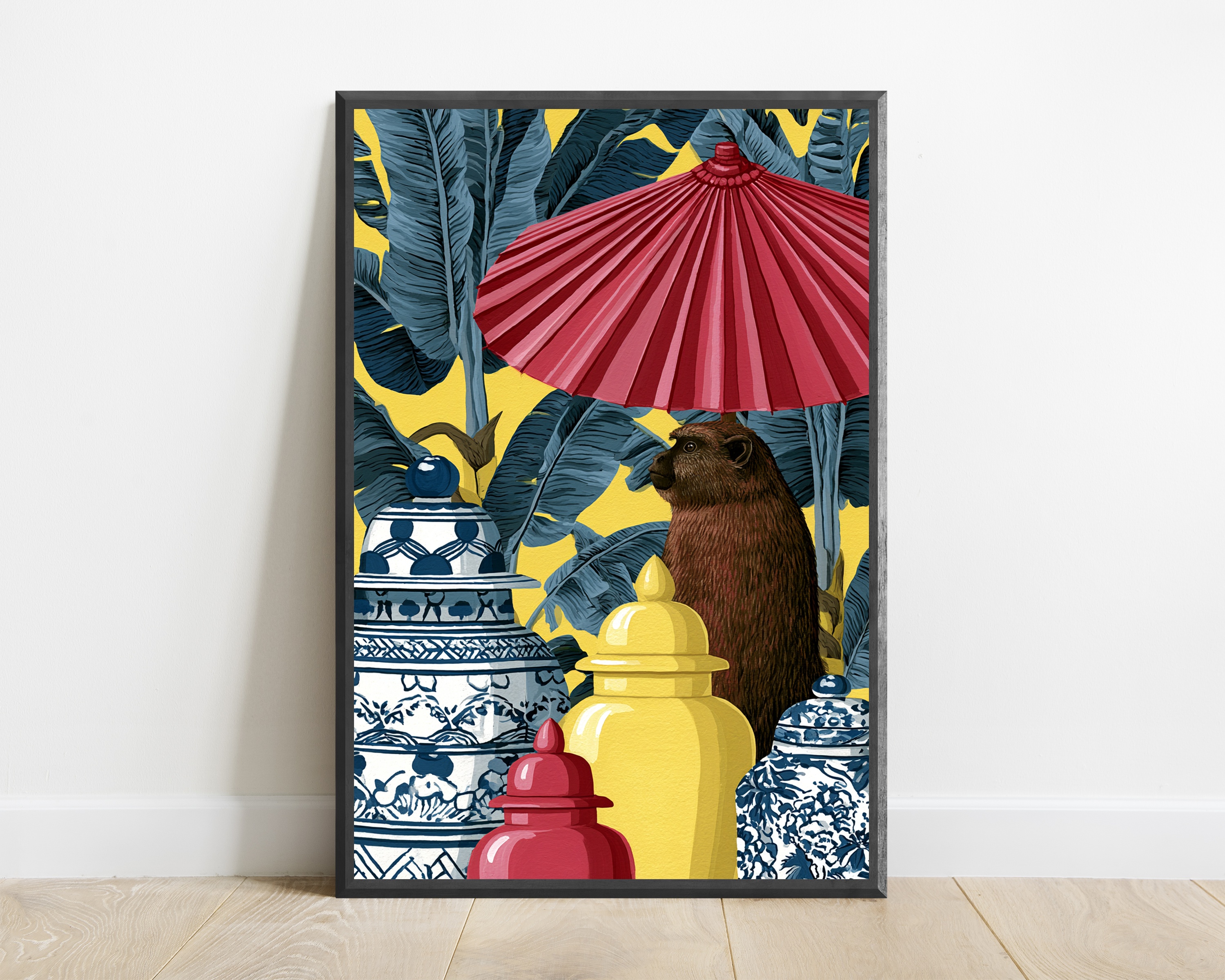 Brown Meerkat Red Umbrella Tropical Print