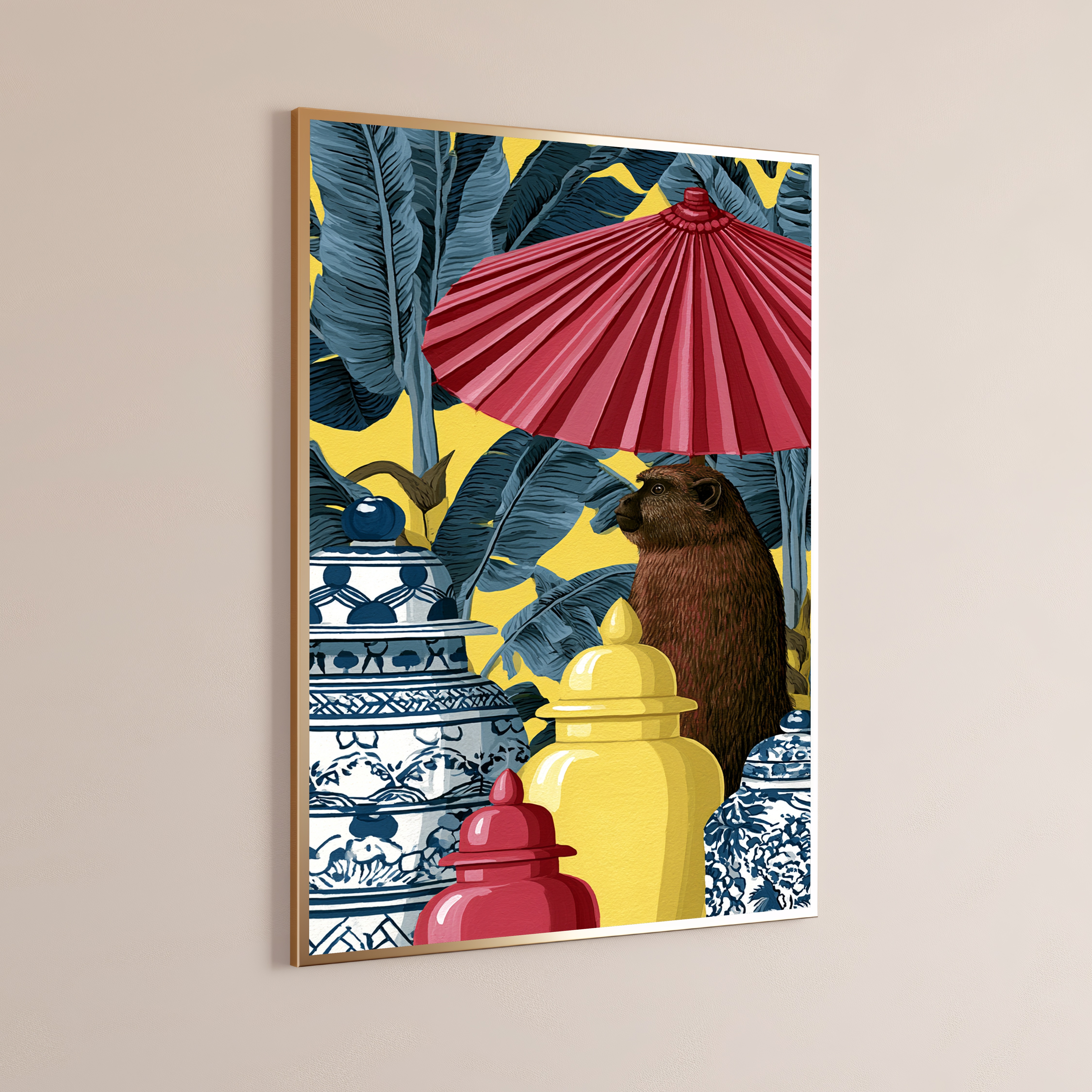 Brown Meerkat Red Umbrella Tropical Print