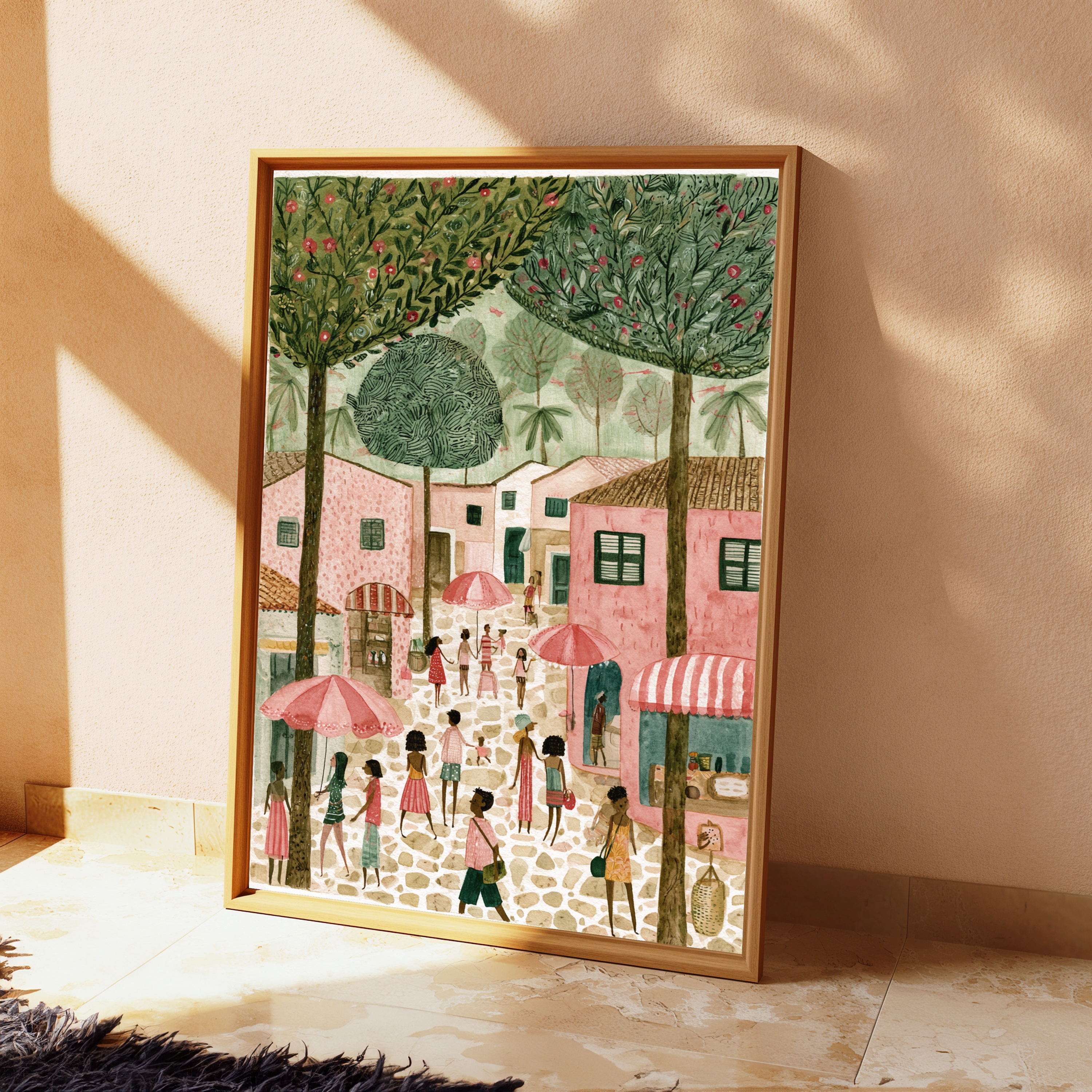 Bustling Market Village Square Wall Art view 2