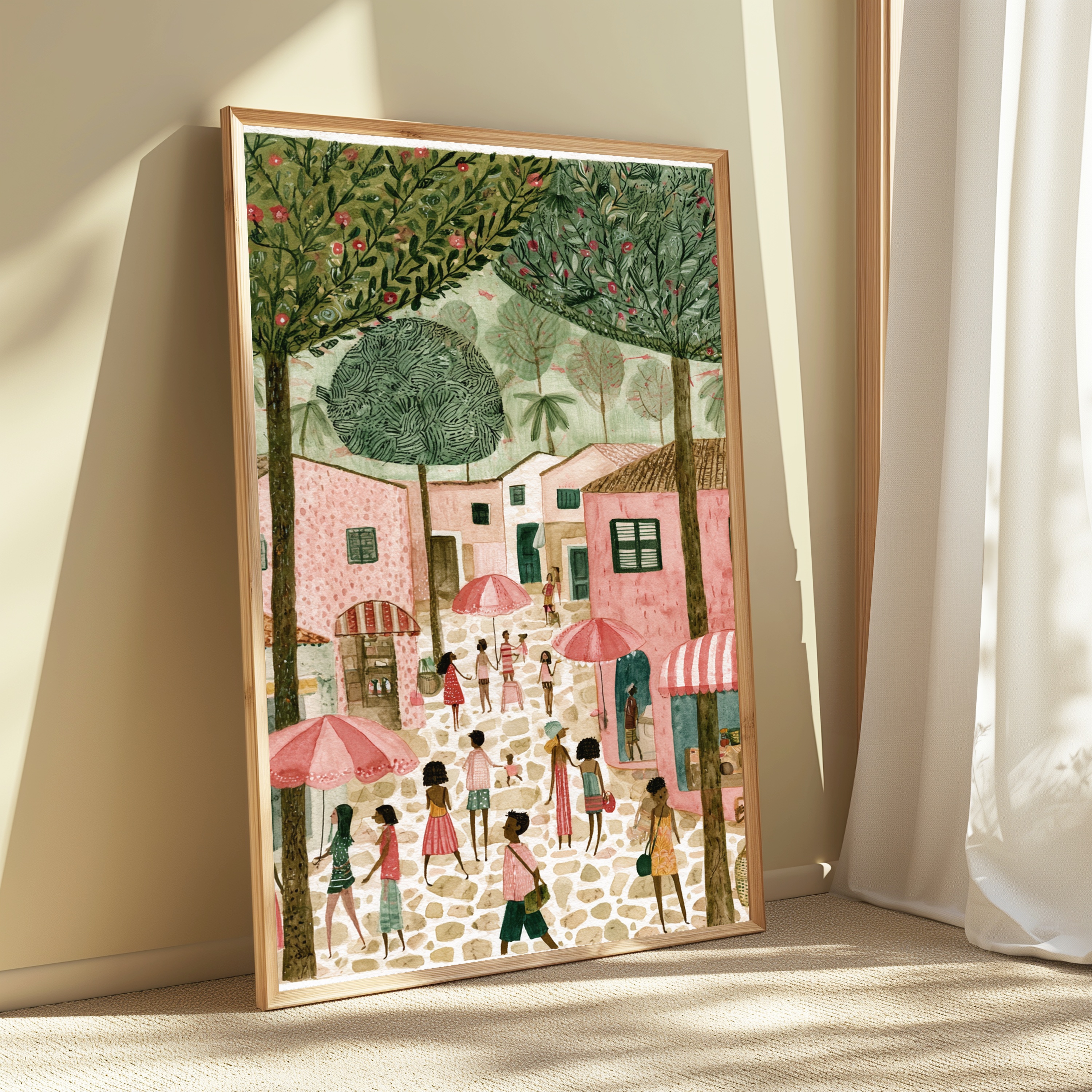 Bustling Market Village Square Wall Art view 3