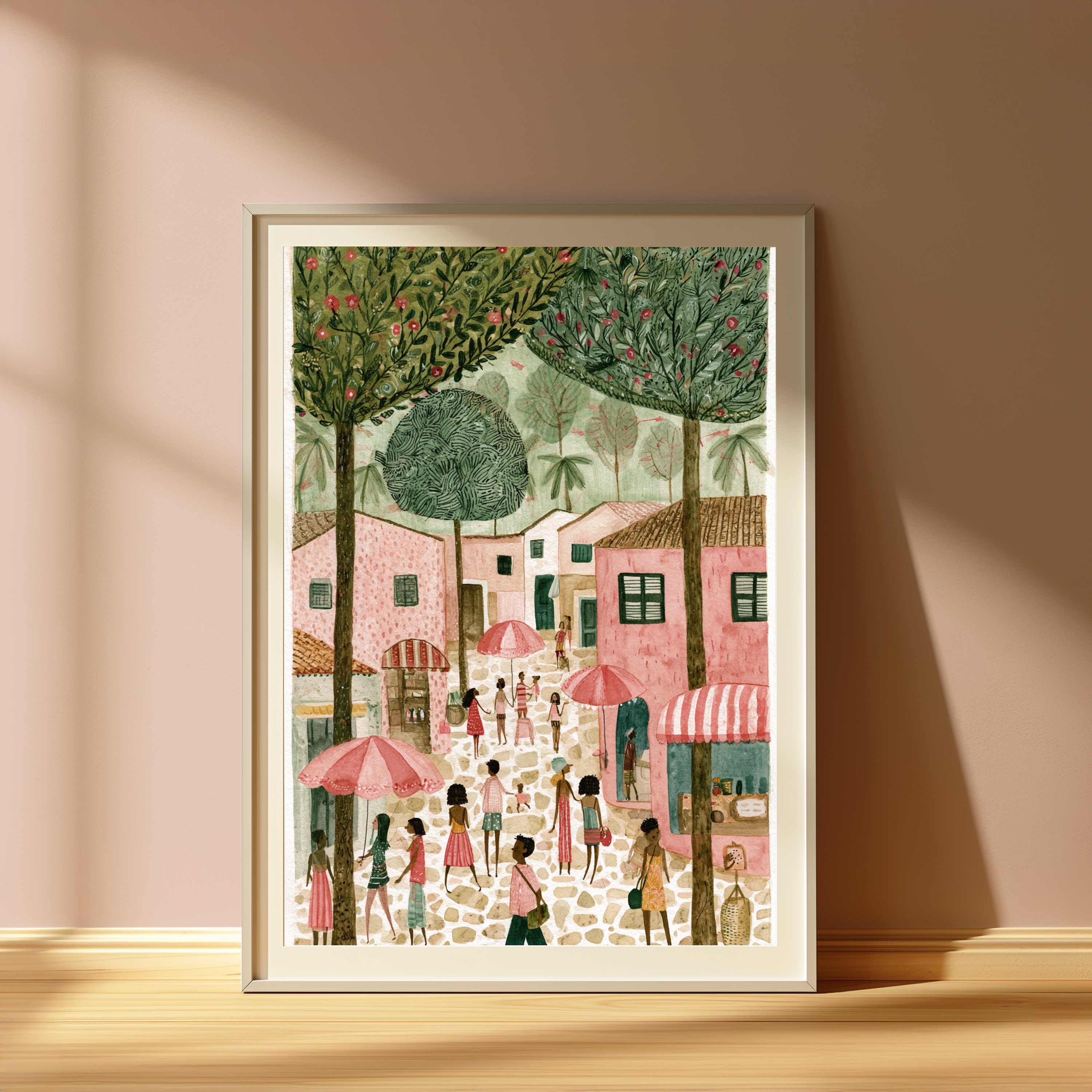 Bustling Market Village Square Wall Art view 4