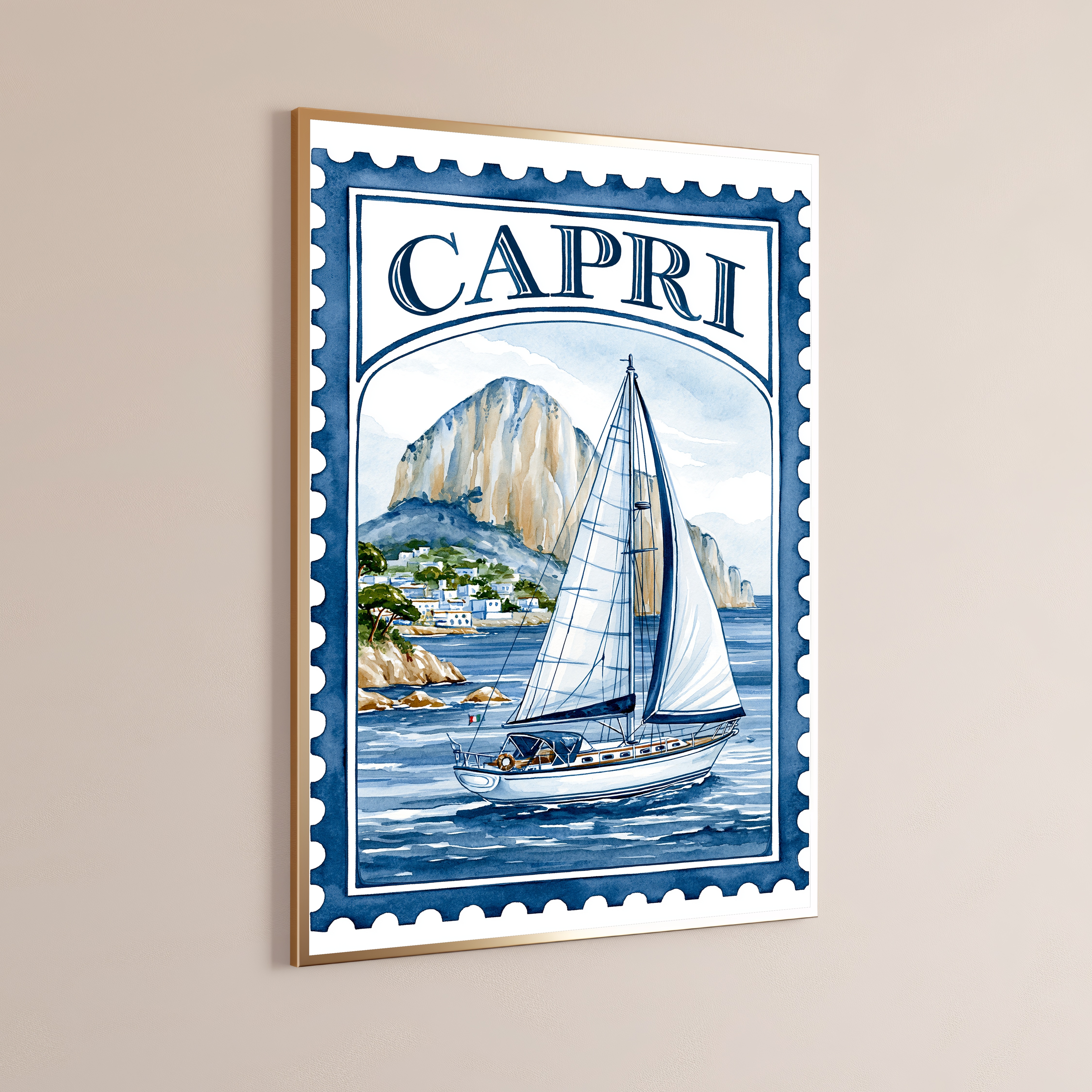 Capri Sailboat Vintage Travel Poster