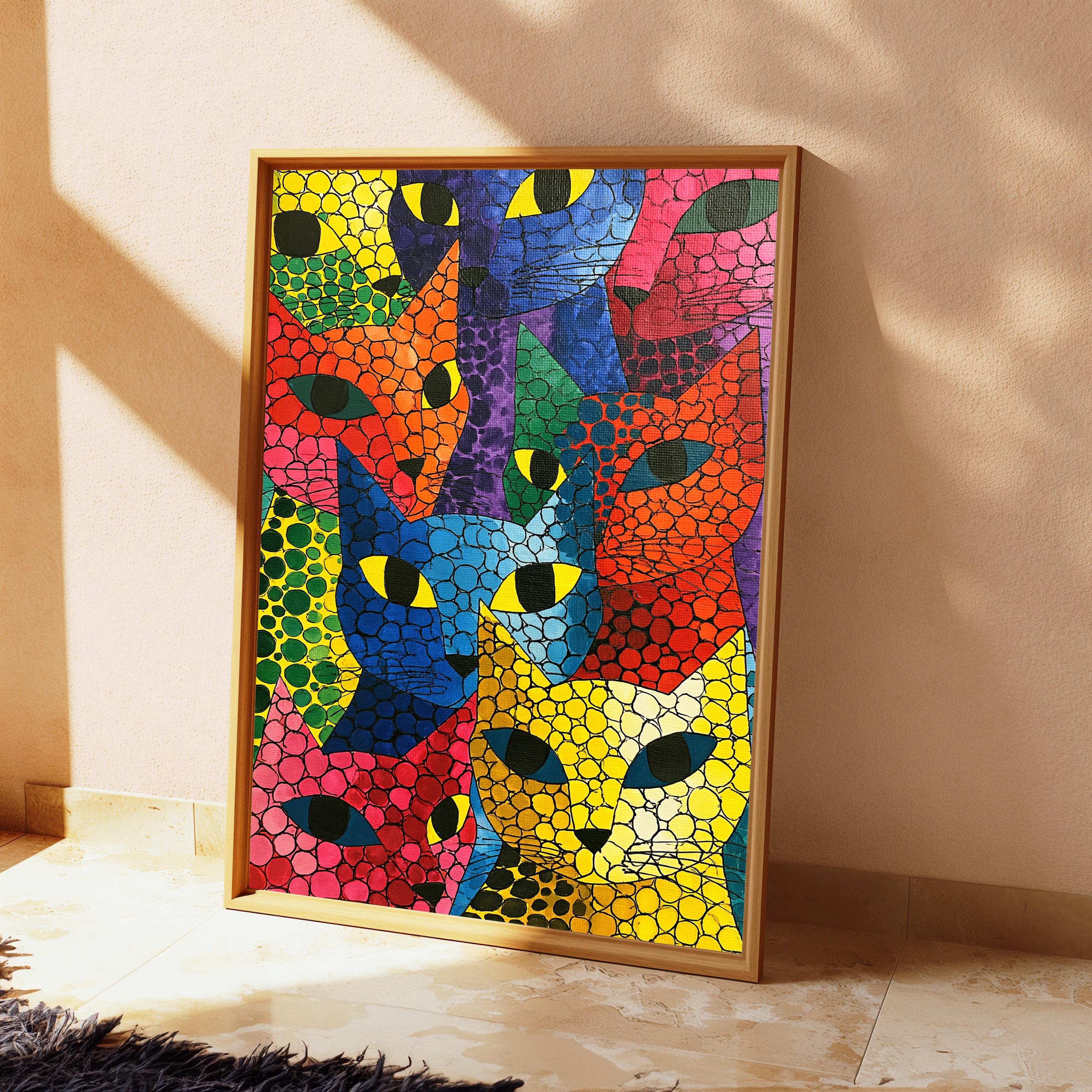 Colorful Cat Mosaic Pop Art Print view 2