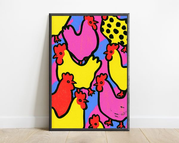 Colourful Chickens Pop Art Print