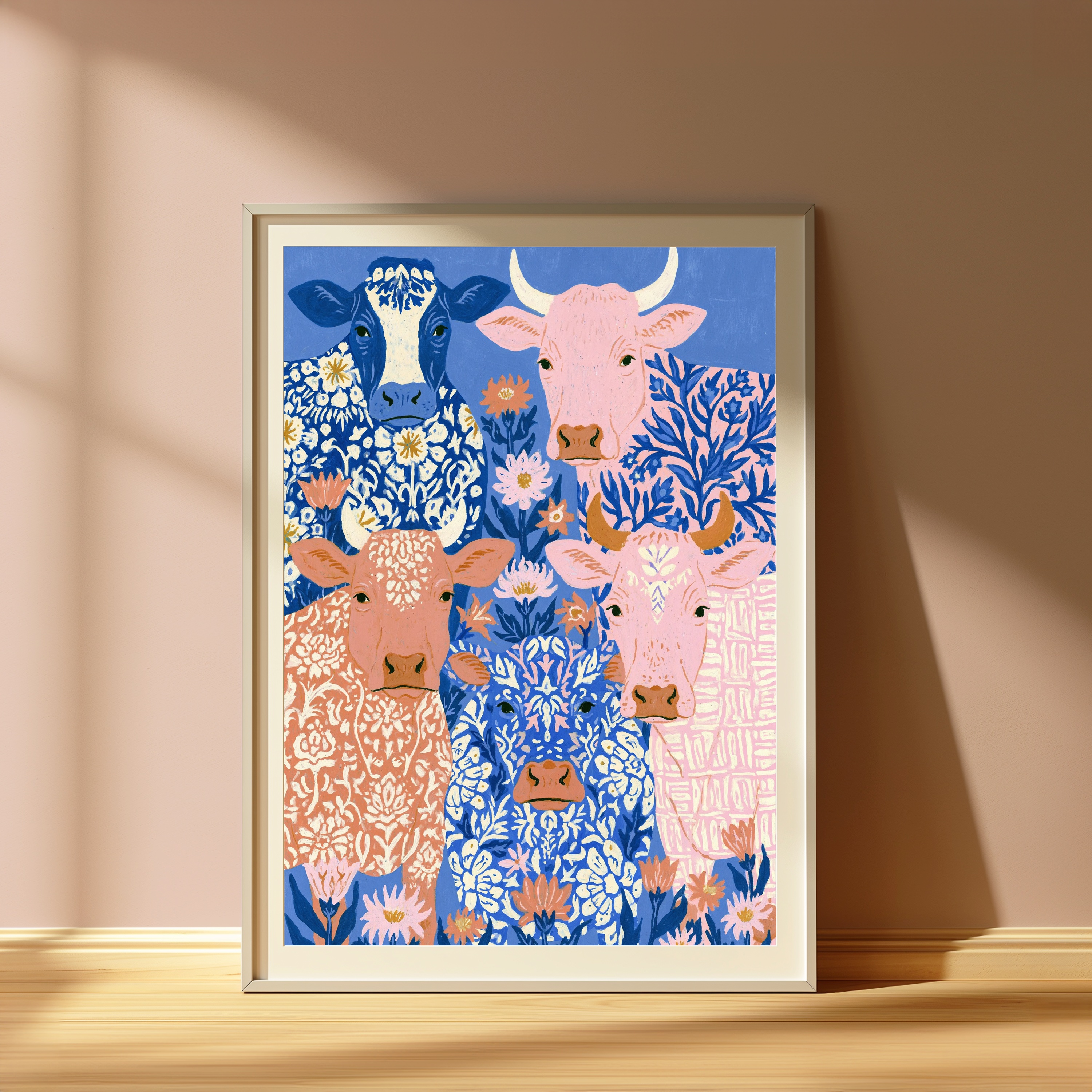 Colourful Cows Botanical Pattern Print view 4