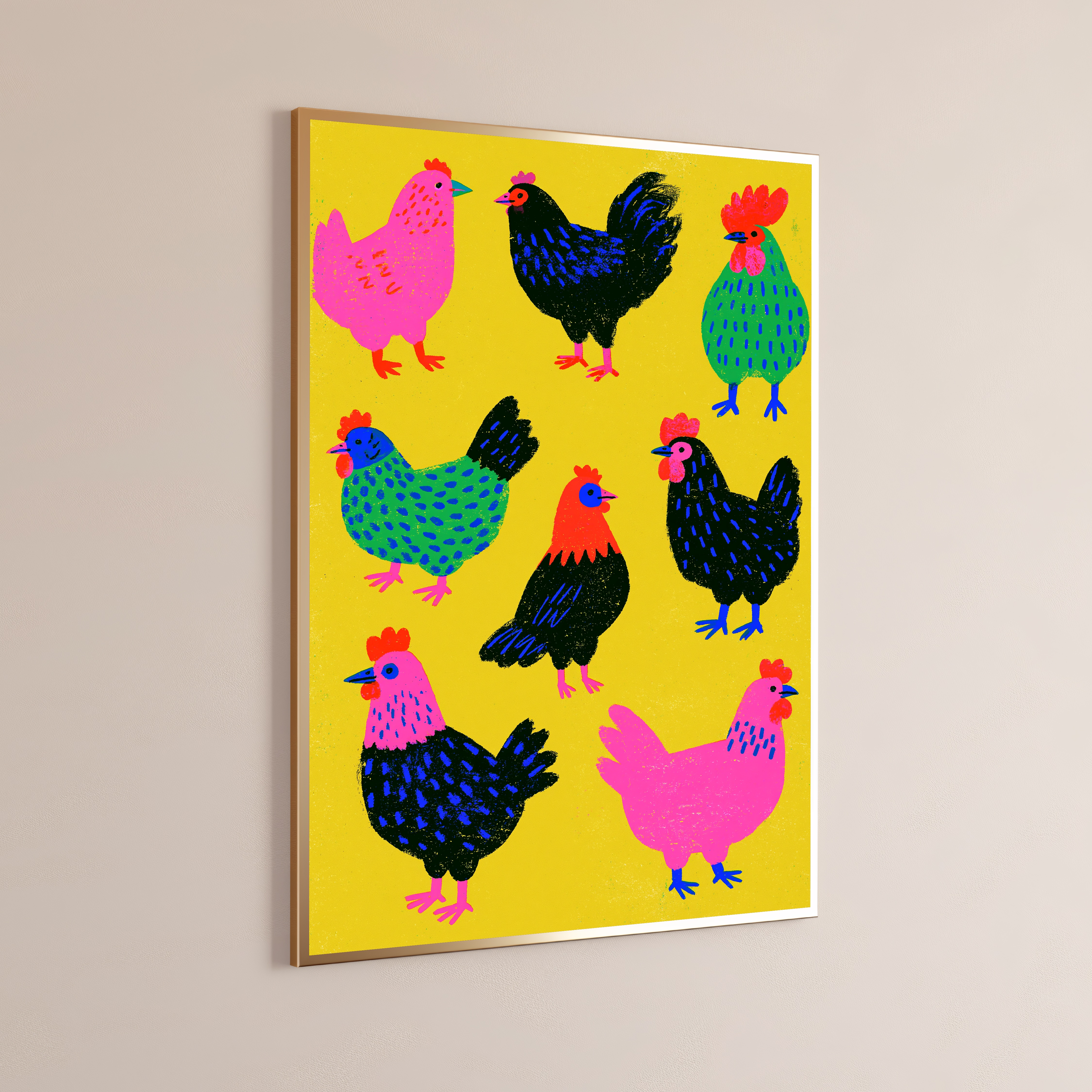 Colourful Roosters Pop Art Print