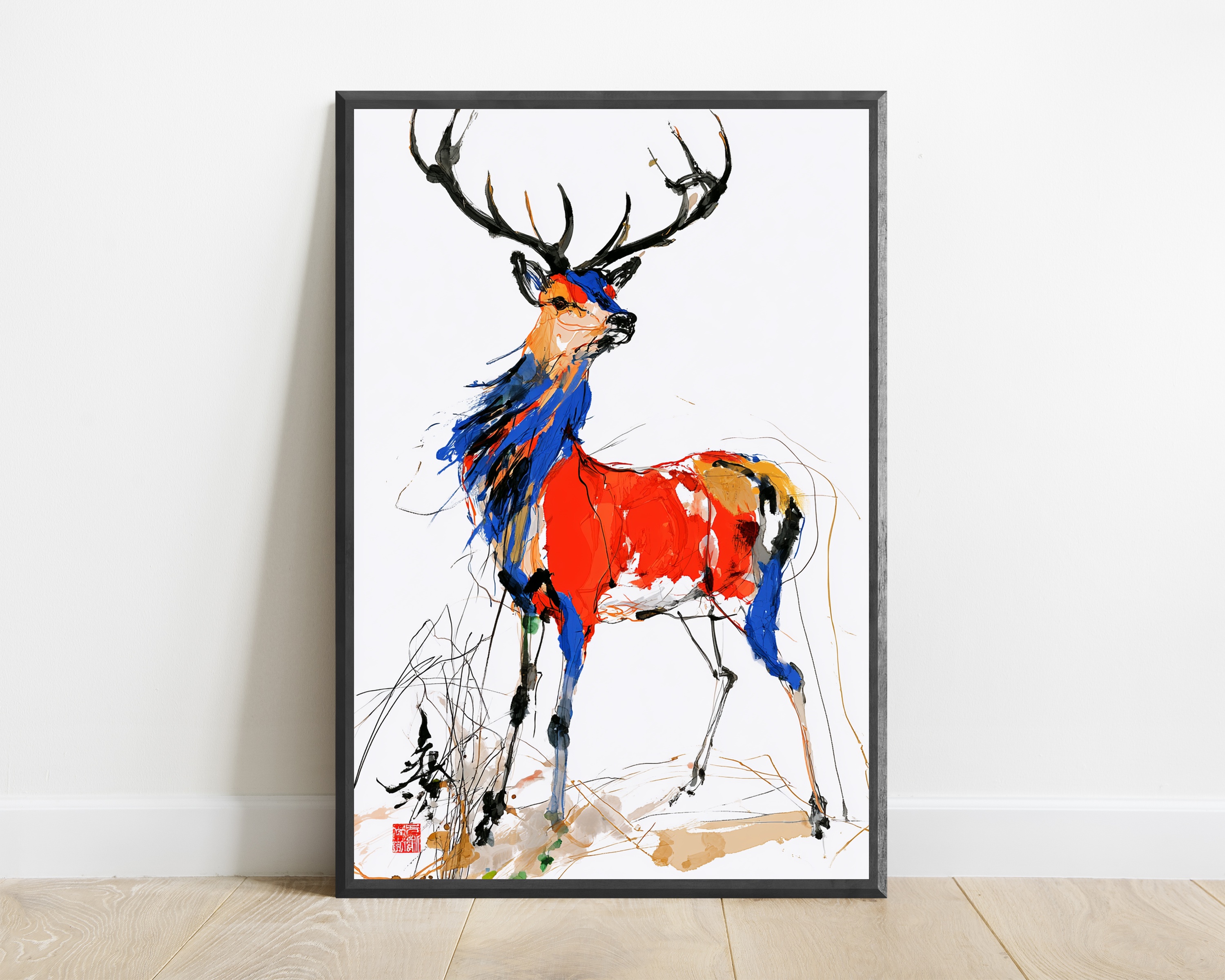 Colourful Stag Deer Pop Art Print — view 1