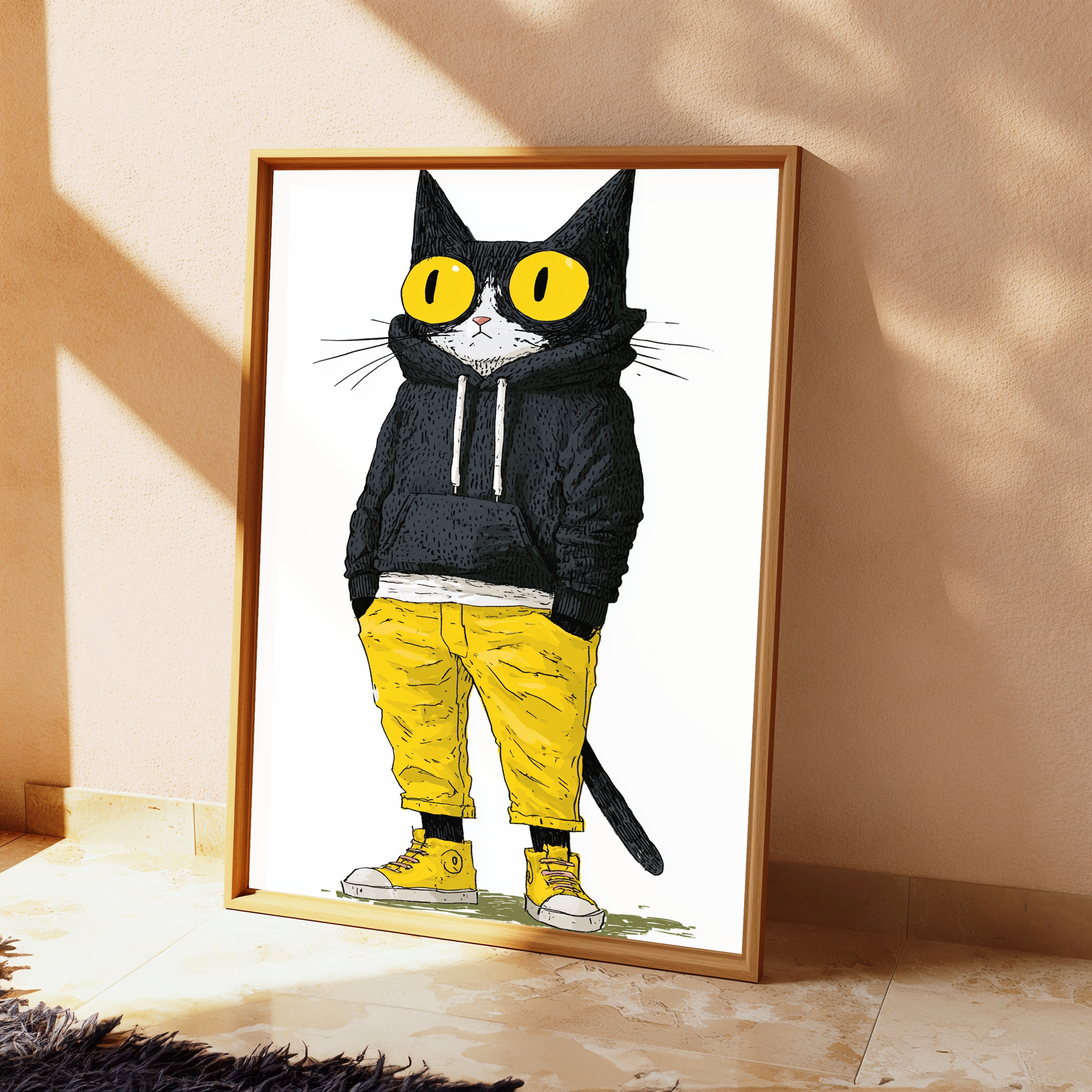 Cool Black Cat Hoodie Pop Art Print view 2