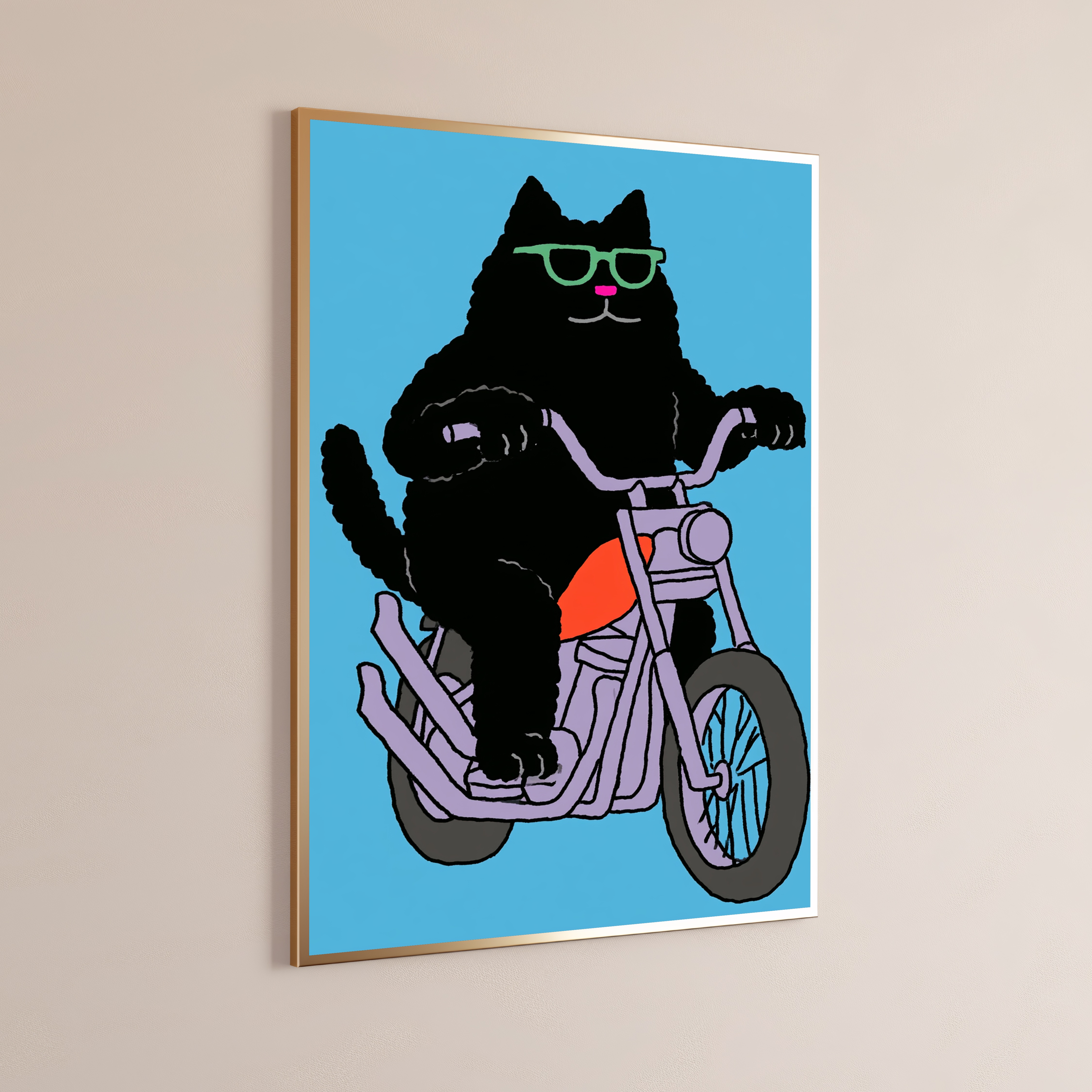 Cool Black Cat Motorcycle Pop Art Print