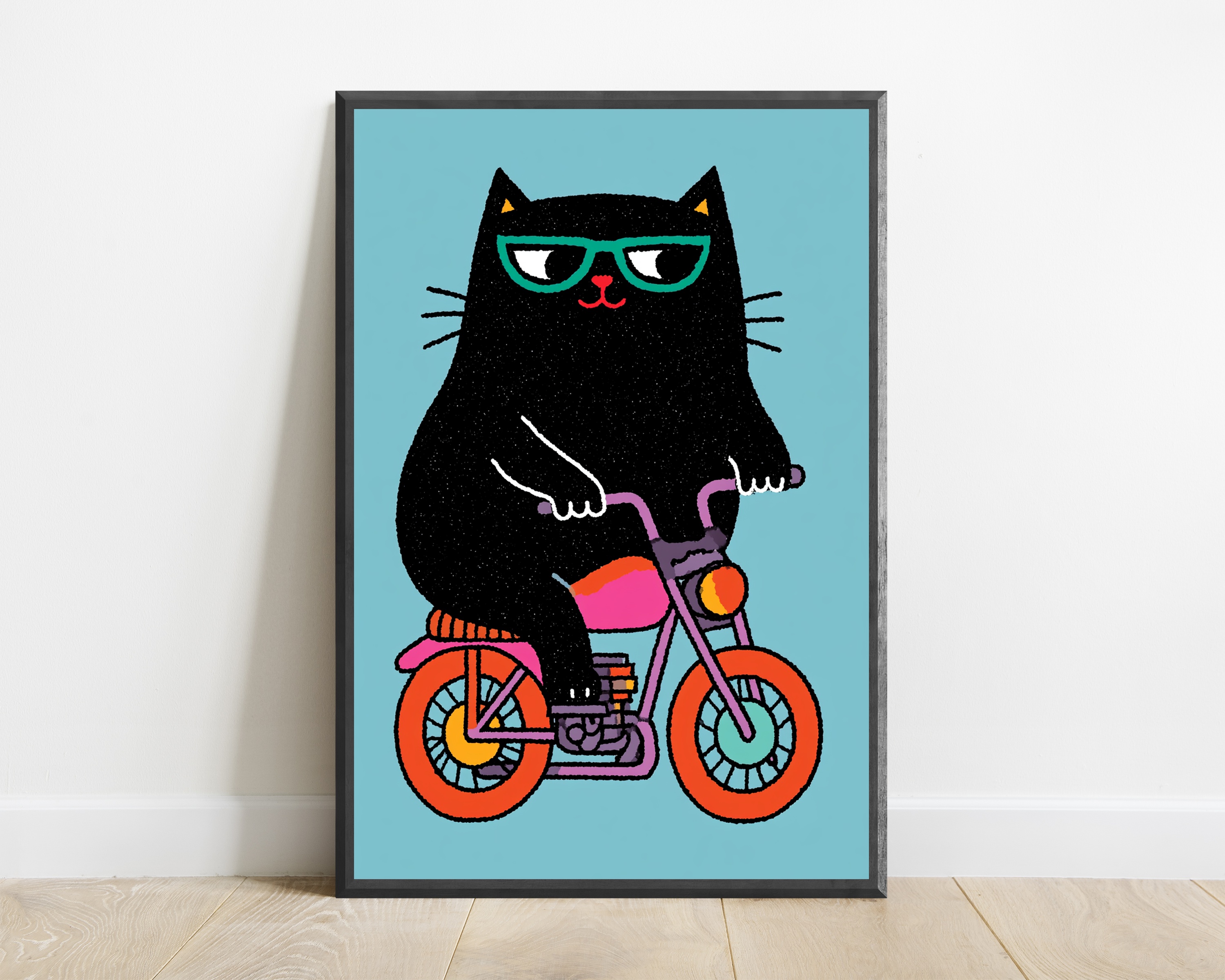 Cool Black Cat on Motorcycle Pop Art Print
