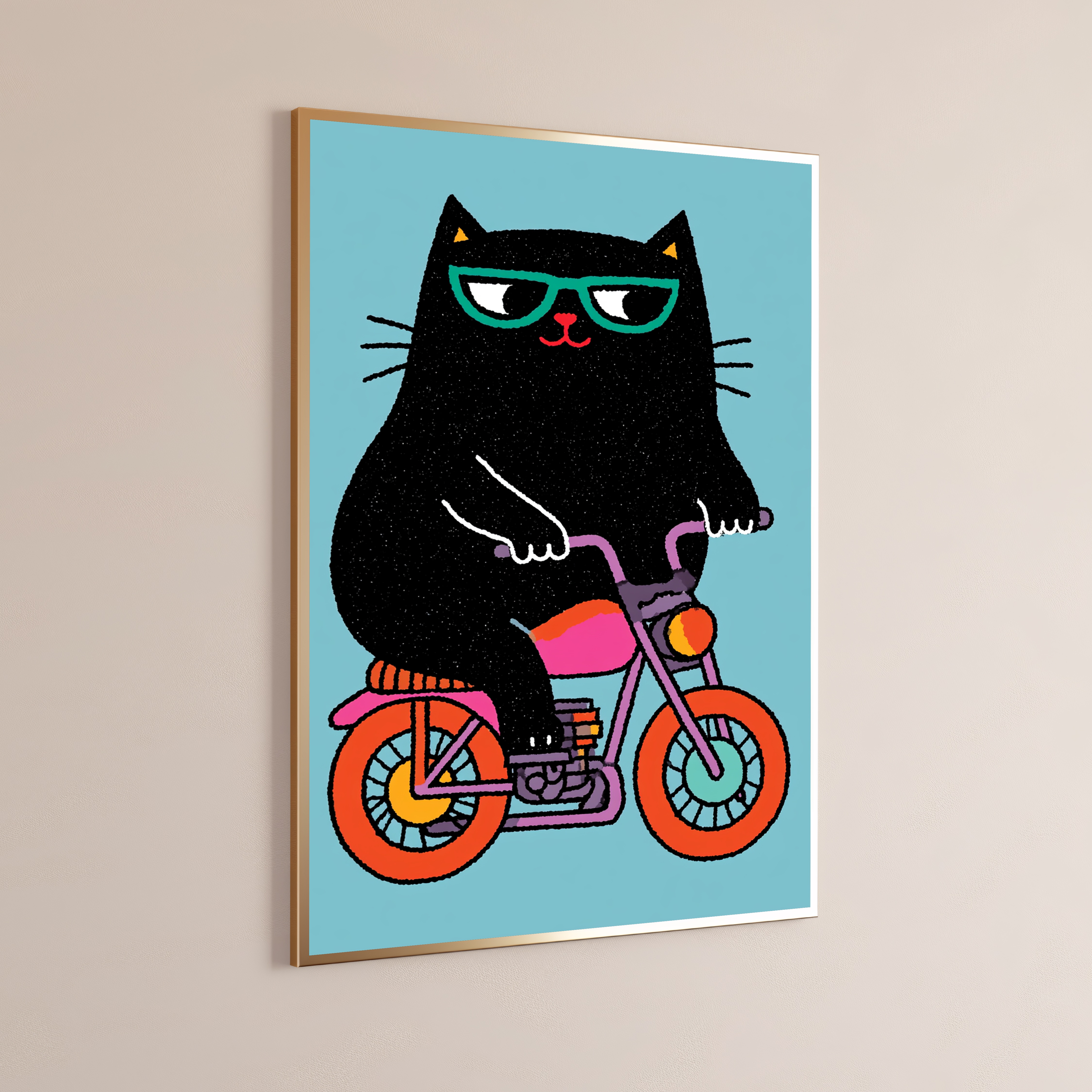 Cool Black Cat on Motorcycle Pop Art Print