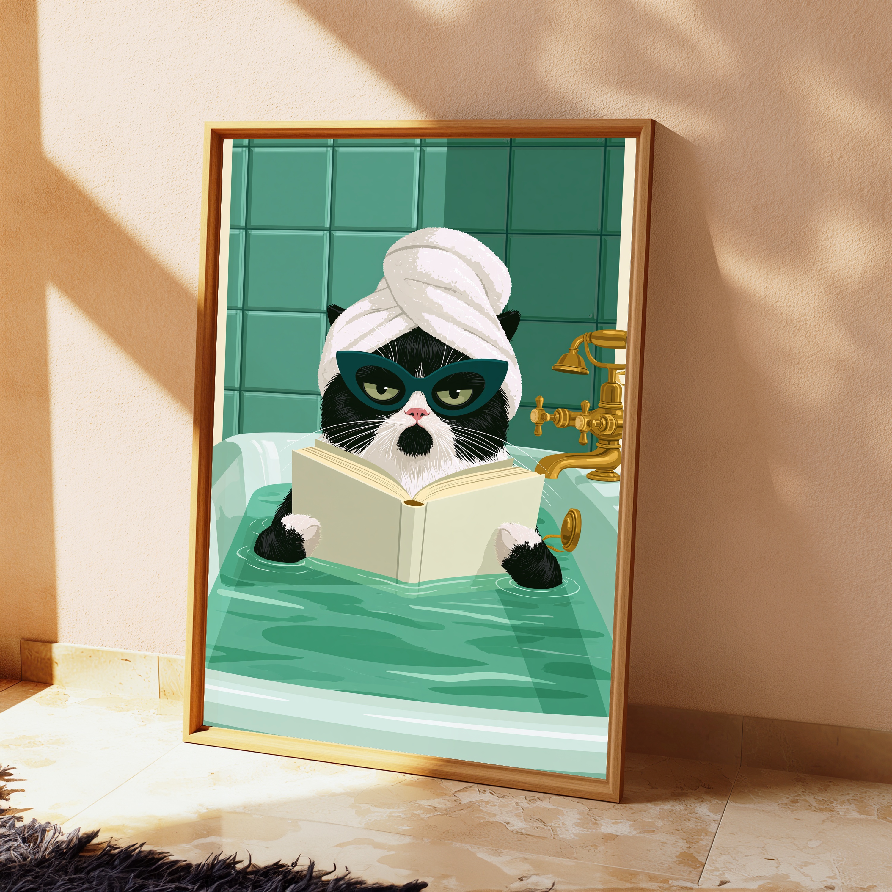 Cool Black Cat Sunglasses Bathtub Print view 2