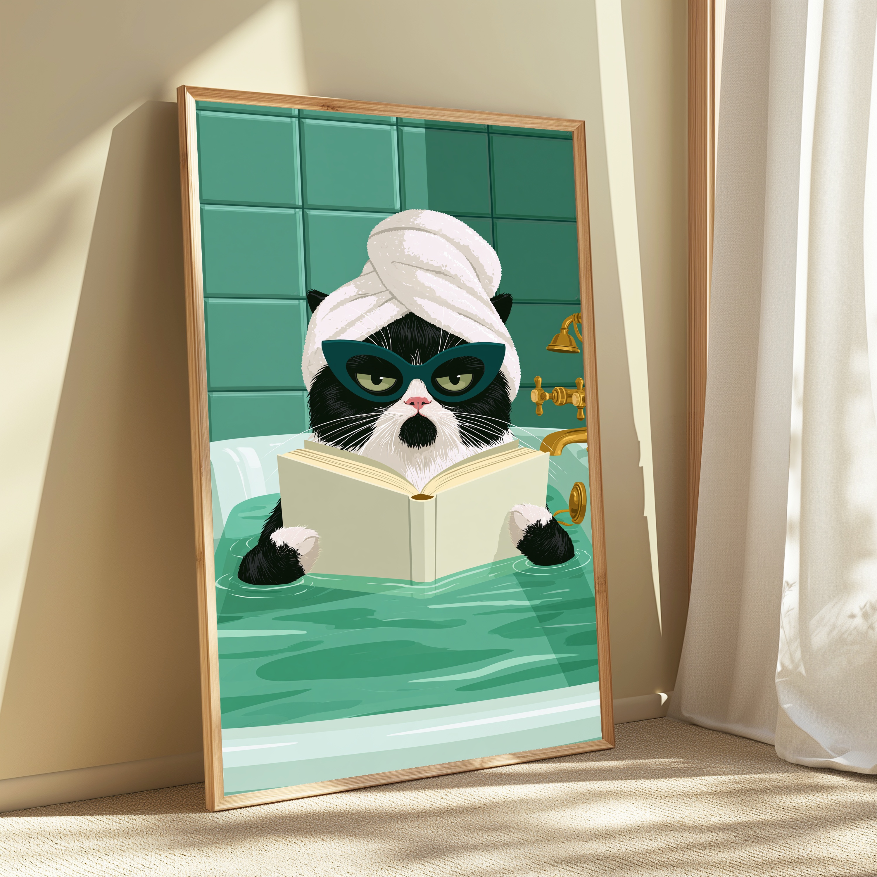 Cool Black Cat Sunglasses Bathtub Print view 3