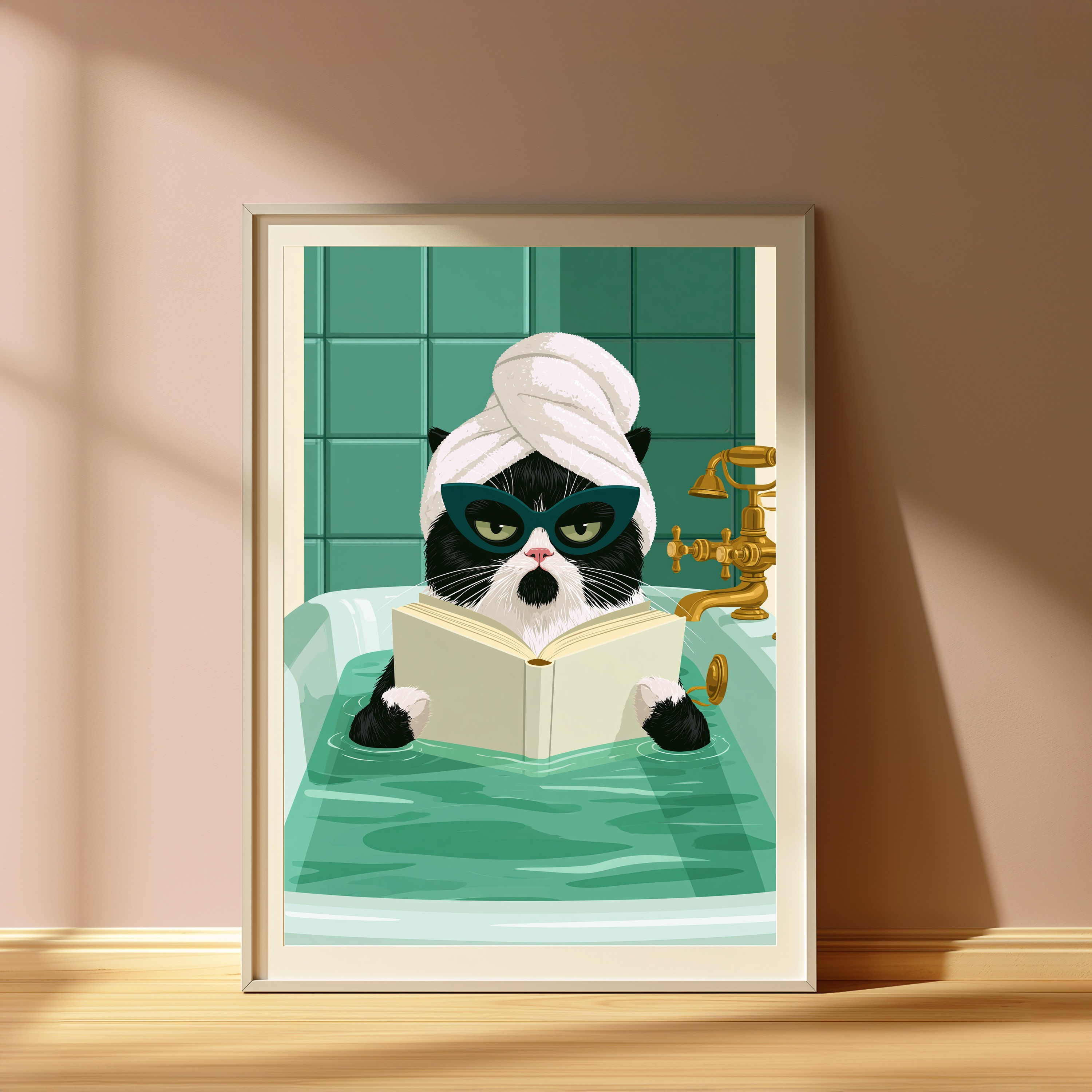 Cool Black Cat Sunglasses Bathtub Print view 4