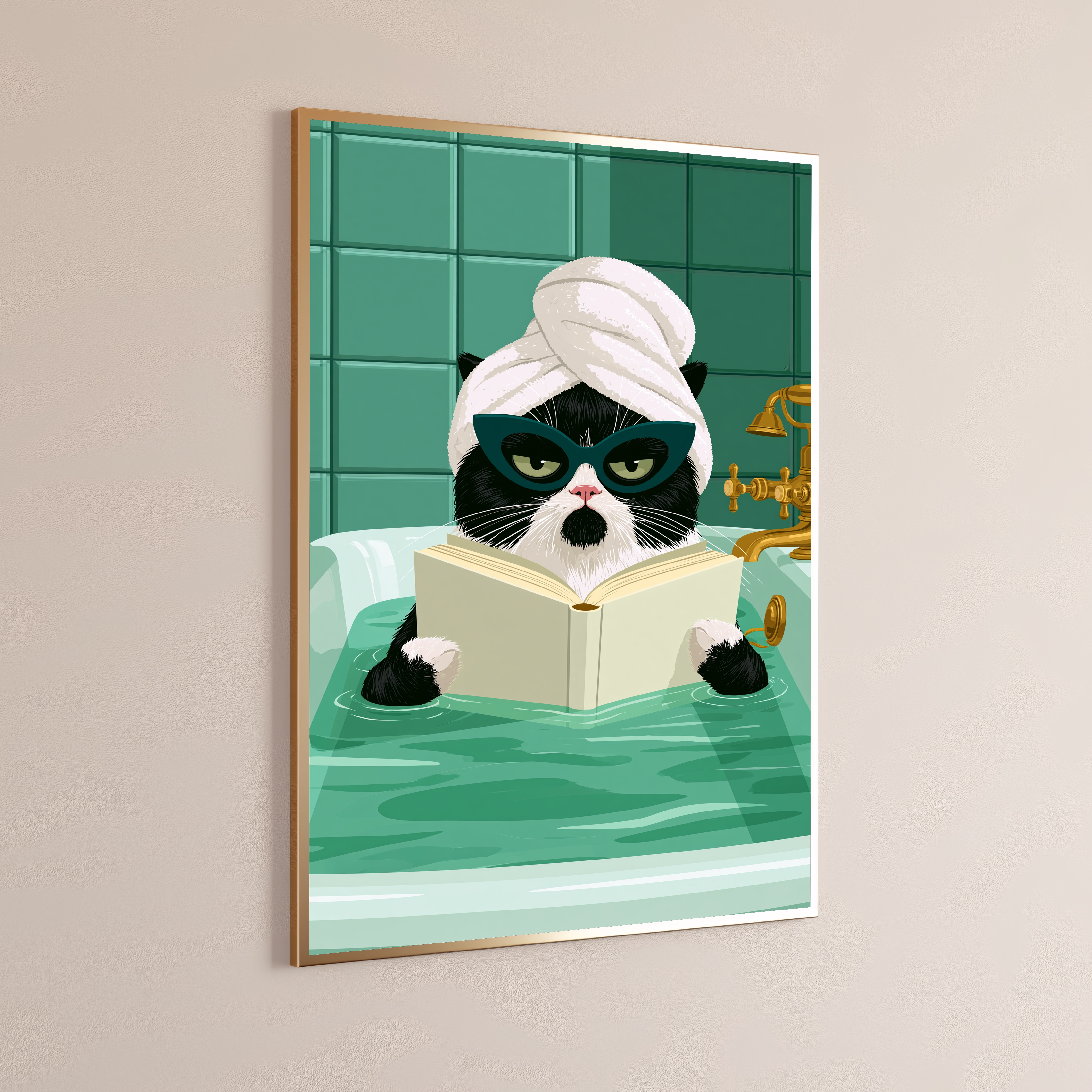 Cool Black Cat Sunglasses Bathtub Print