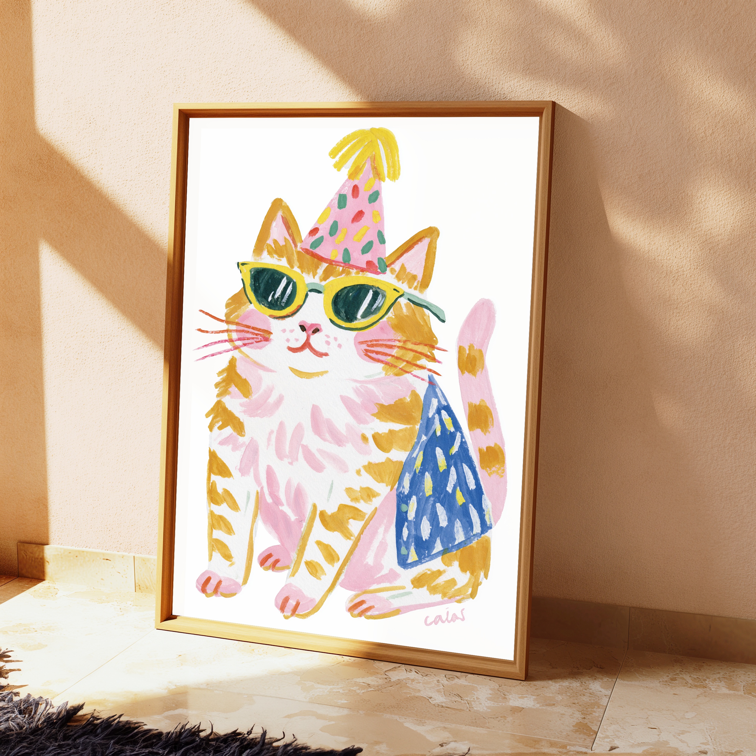 Cool Cat Party Hat Sunglasses Pop Art Print view 2