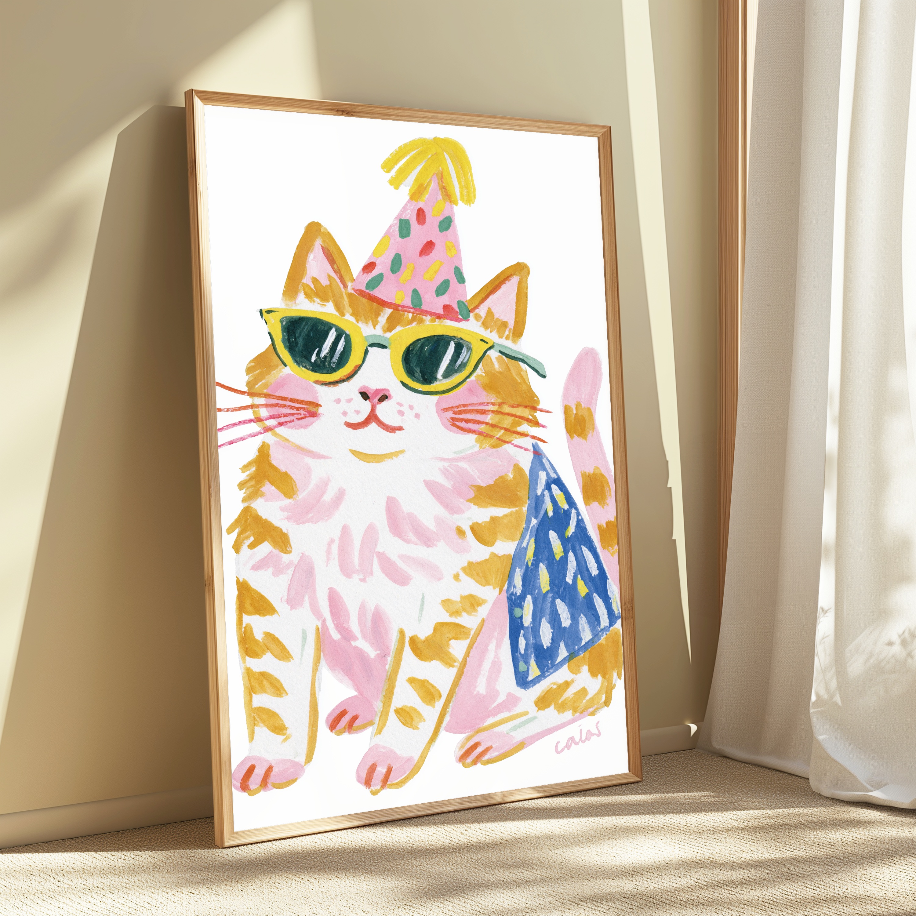 Cool Cat Party Hat Sunglasses Pop Art Print view 3