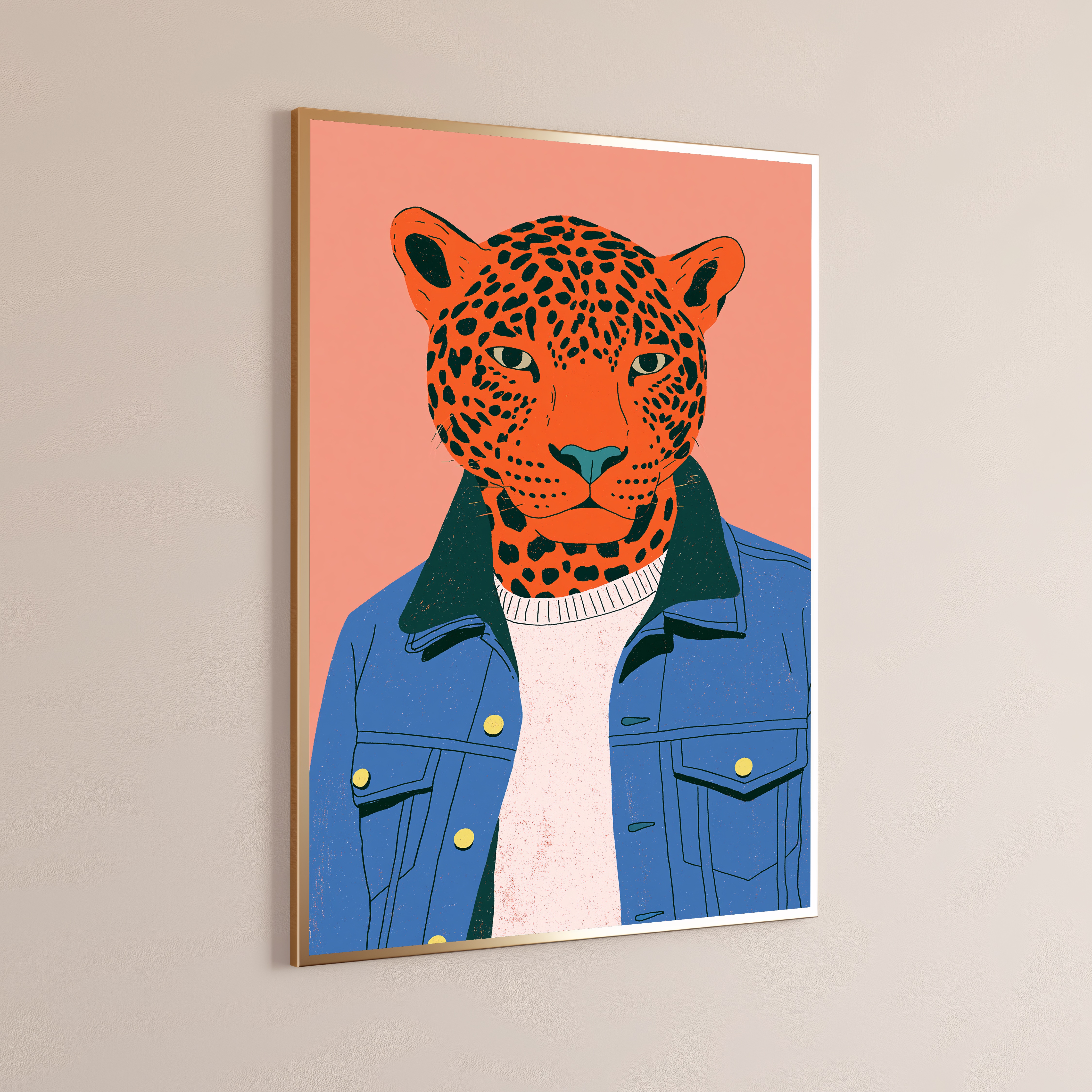 Cool Leopard Denim Jacket Pop Art Print