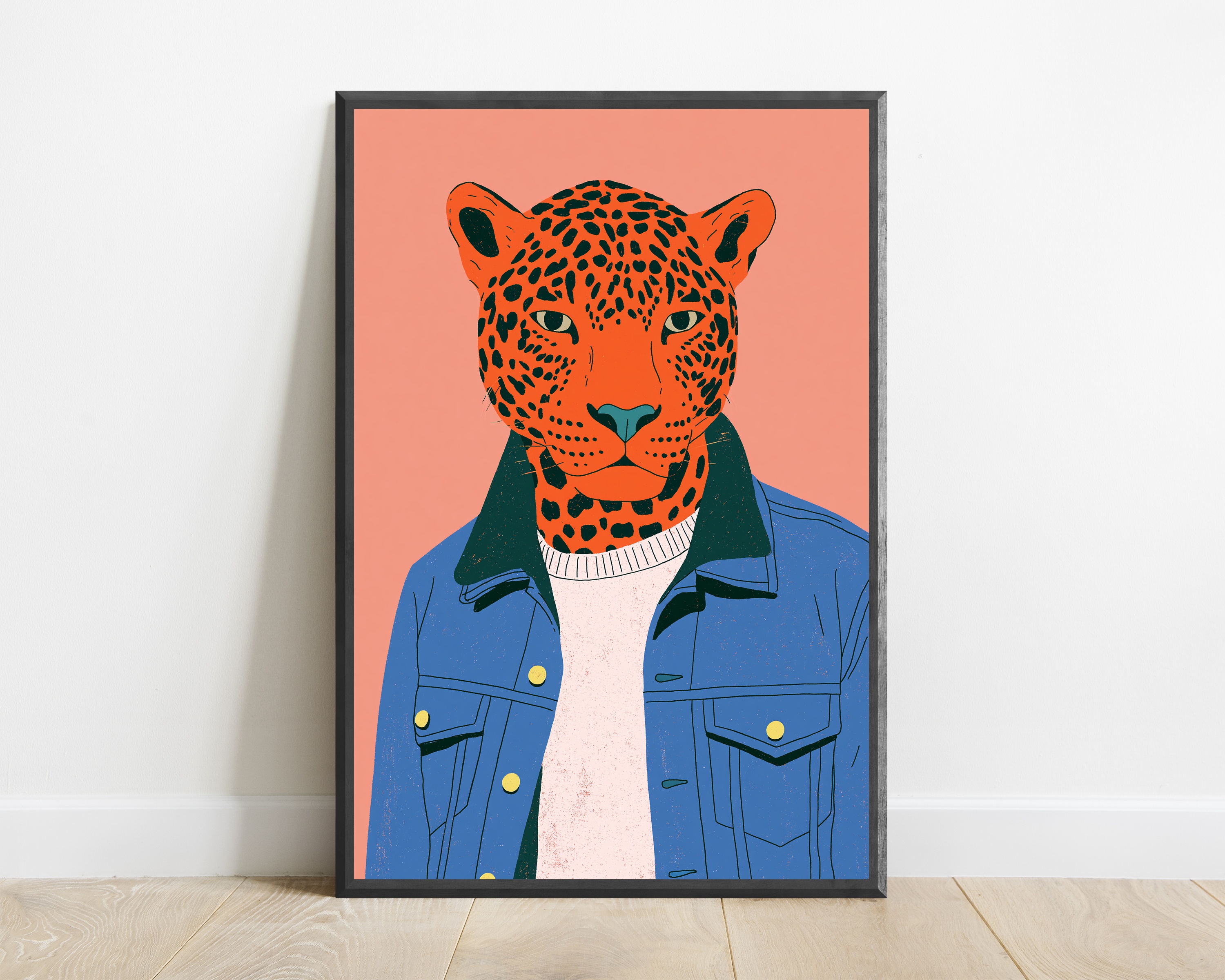 Cool Jaguar Denim Jacket Pop Art Print — view 1