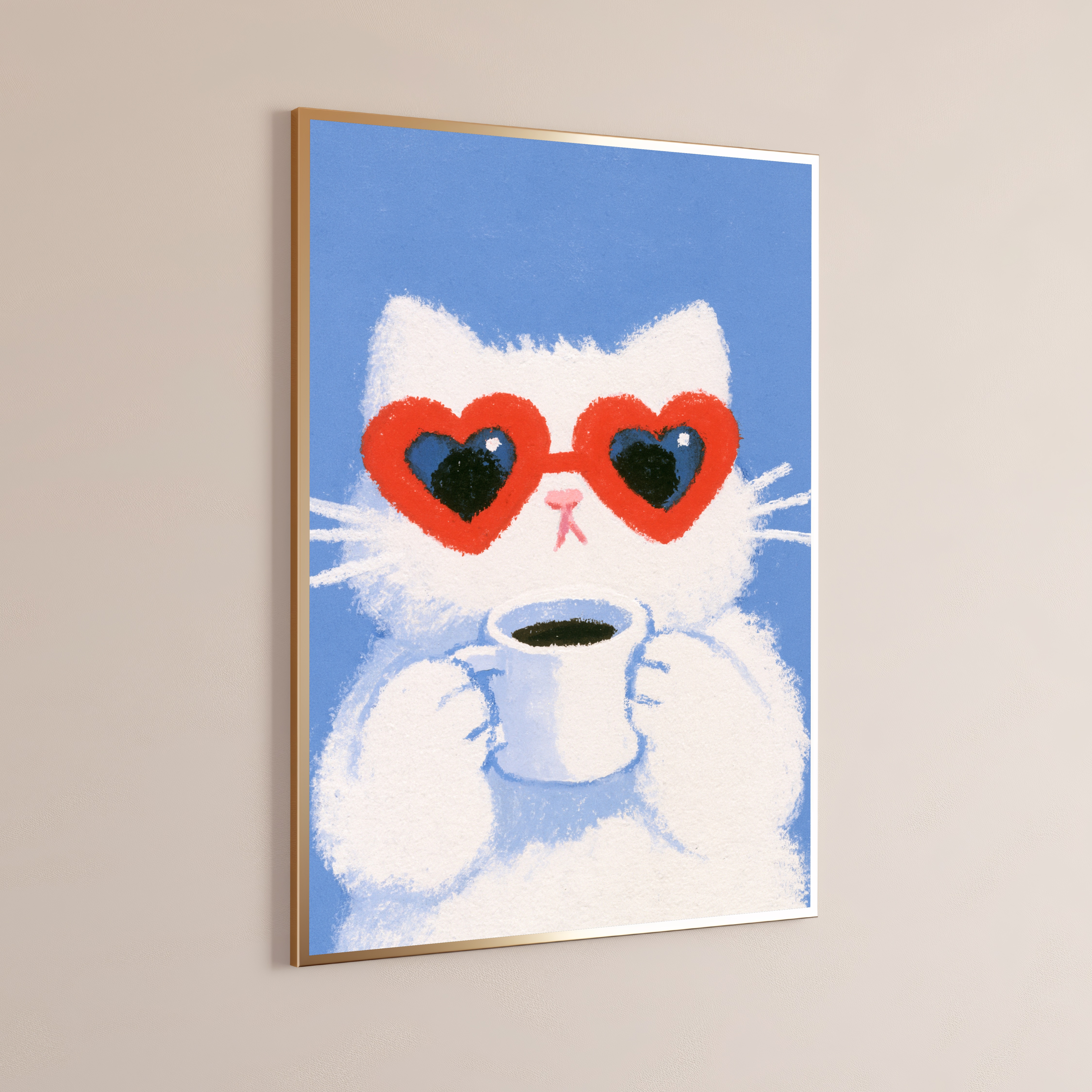 Cool White Cat Heart Sunglasses Pop Art Print