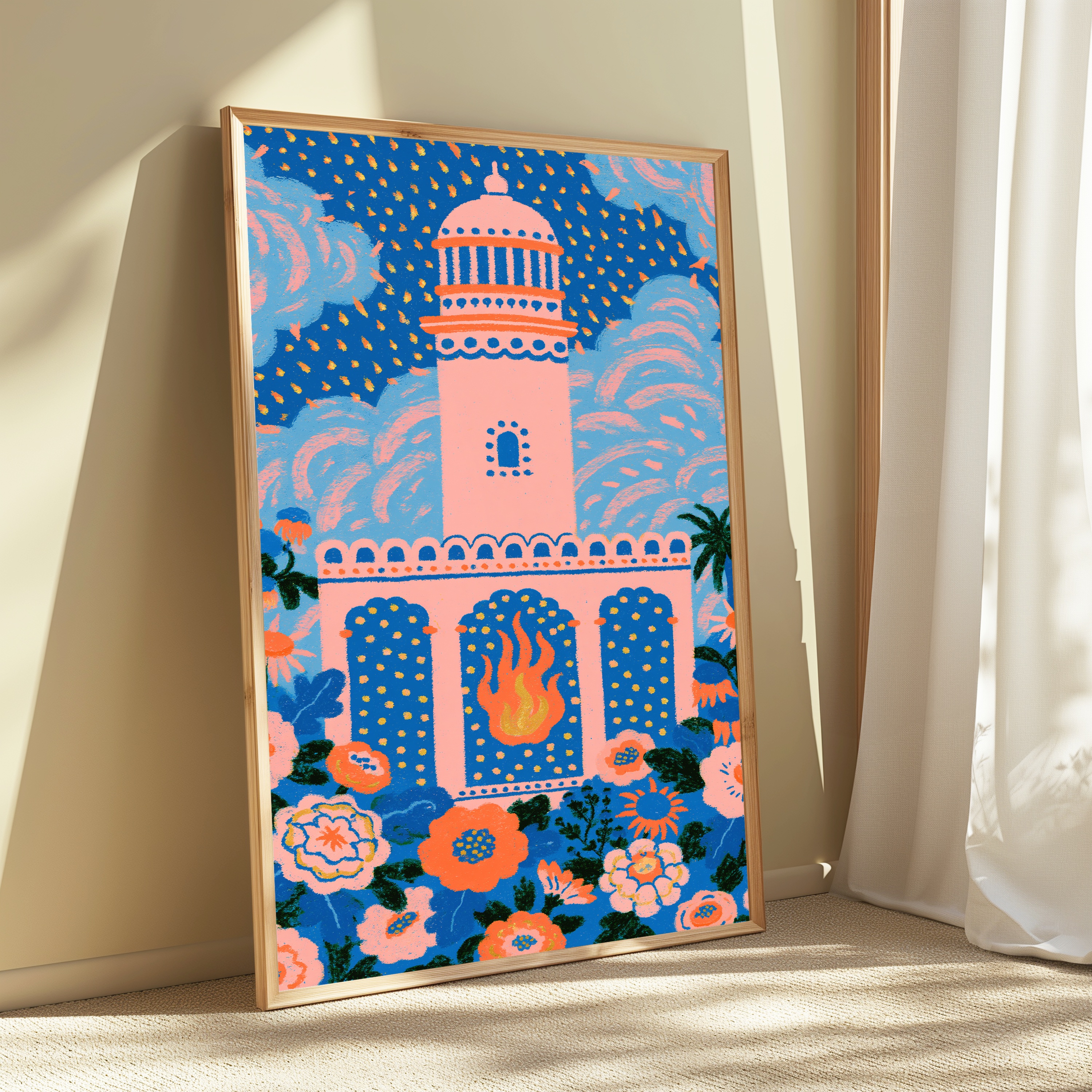 Coral Lighthouse Starry Night Pop Art view 3