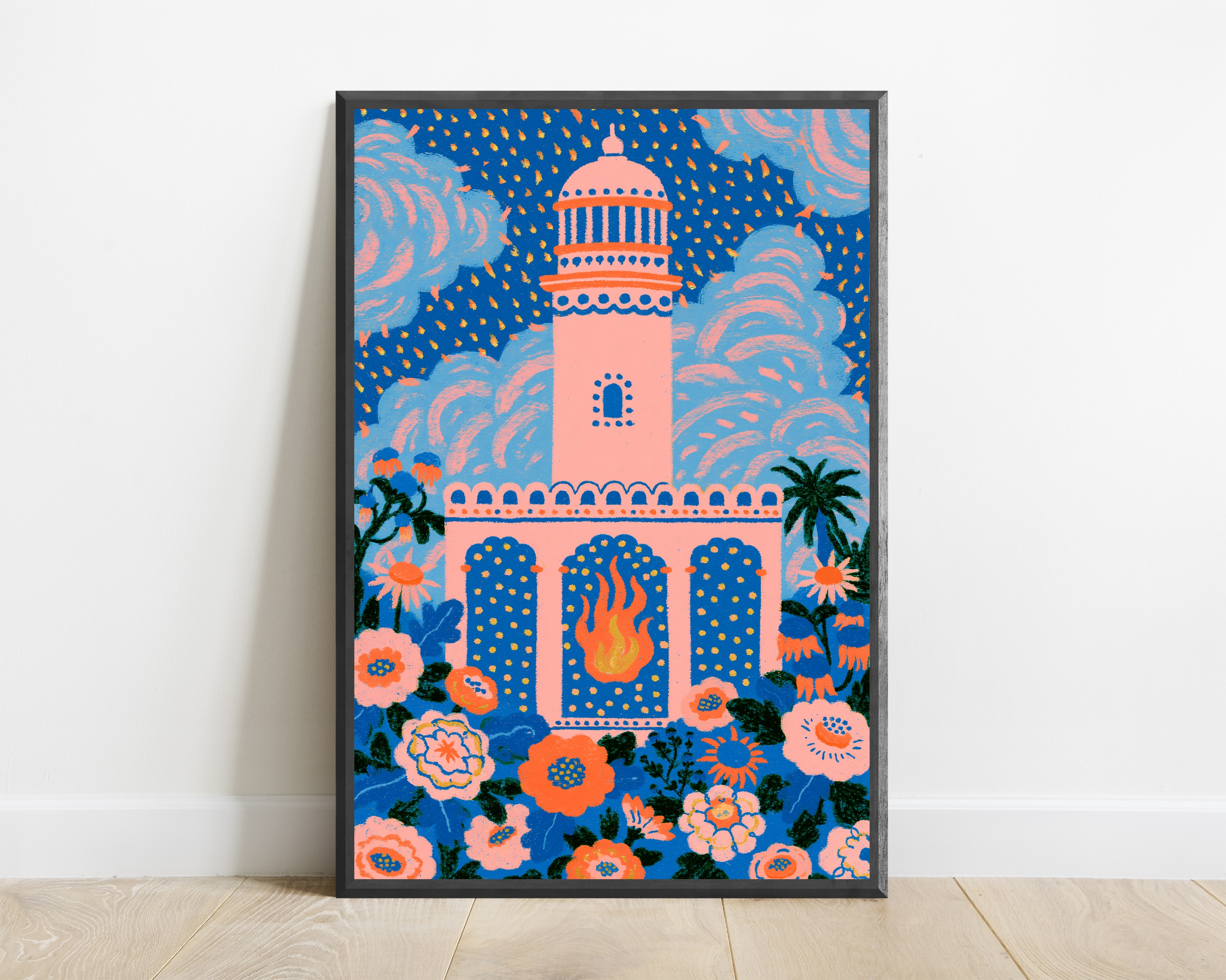 Coral Lighthouse Starry Night Pop Art