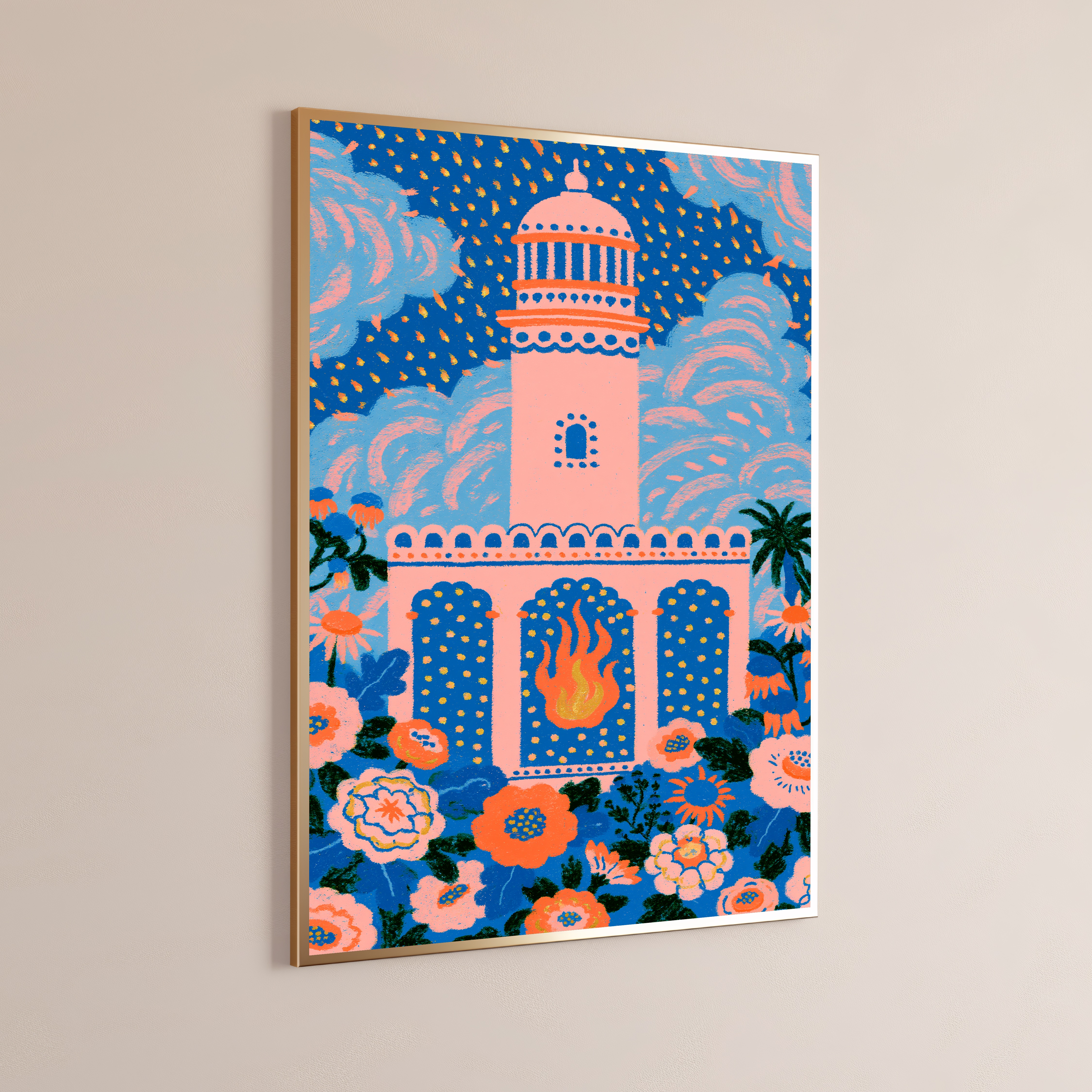 Coral Lighthouse Starry Night Pop Art
