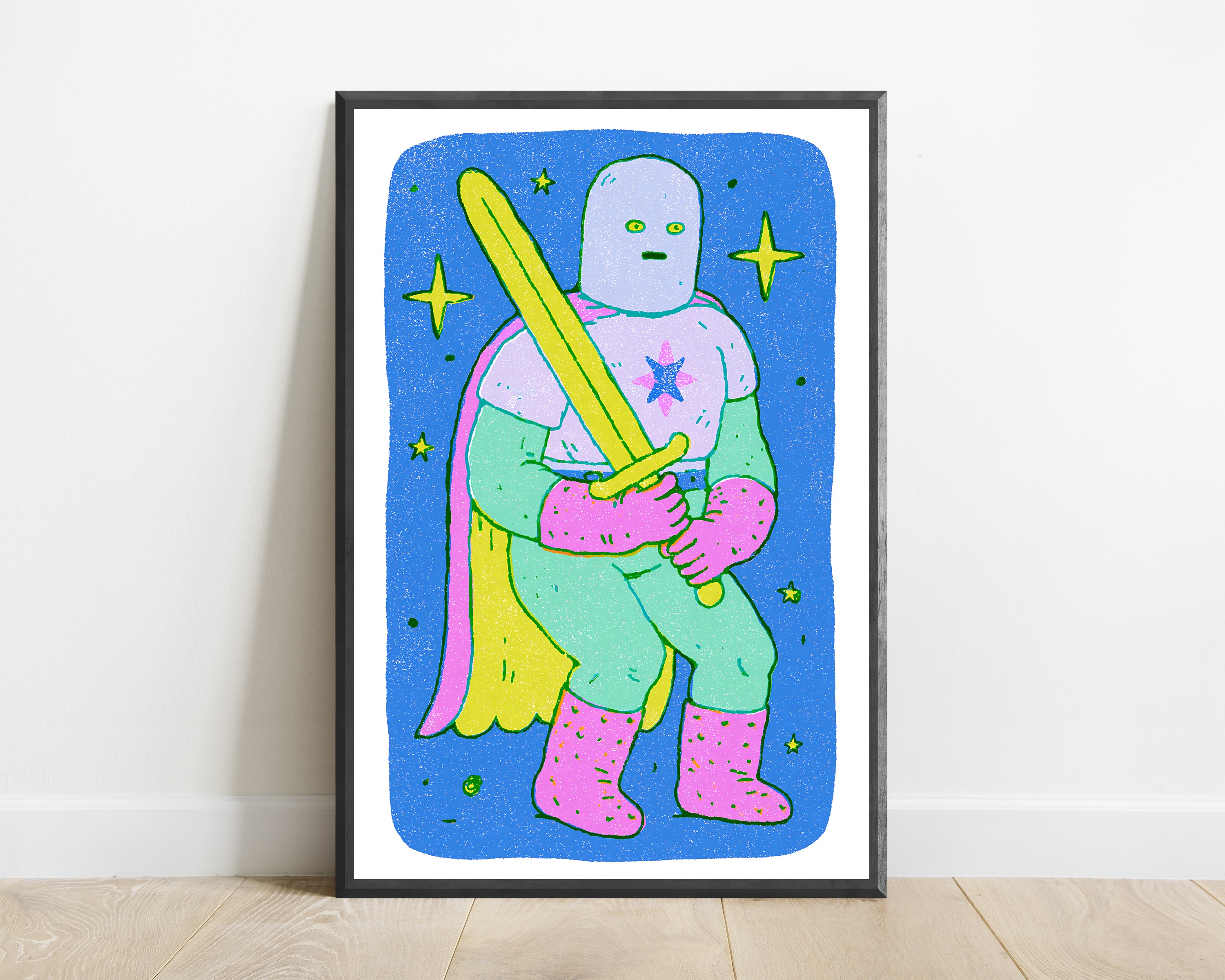 Cosmic Warrior with Yellow Sword Pop Art Print