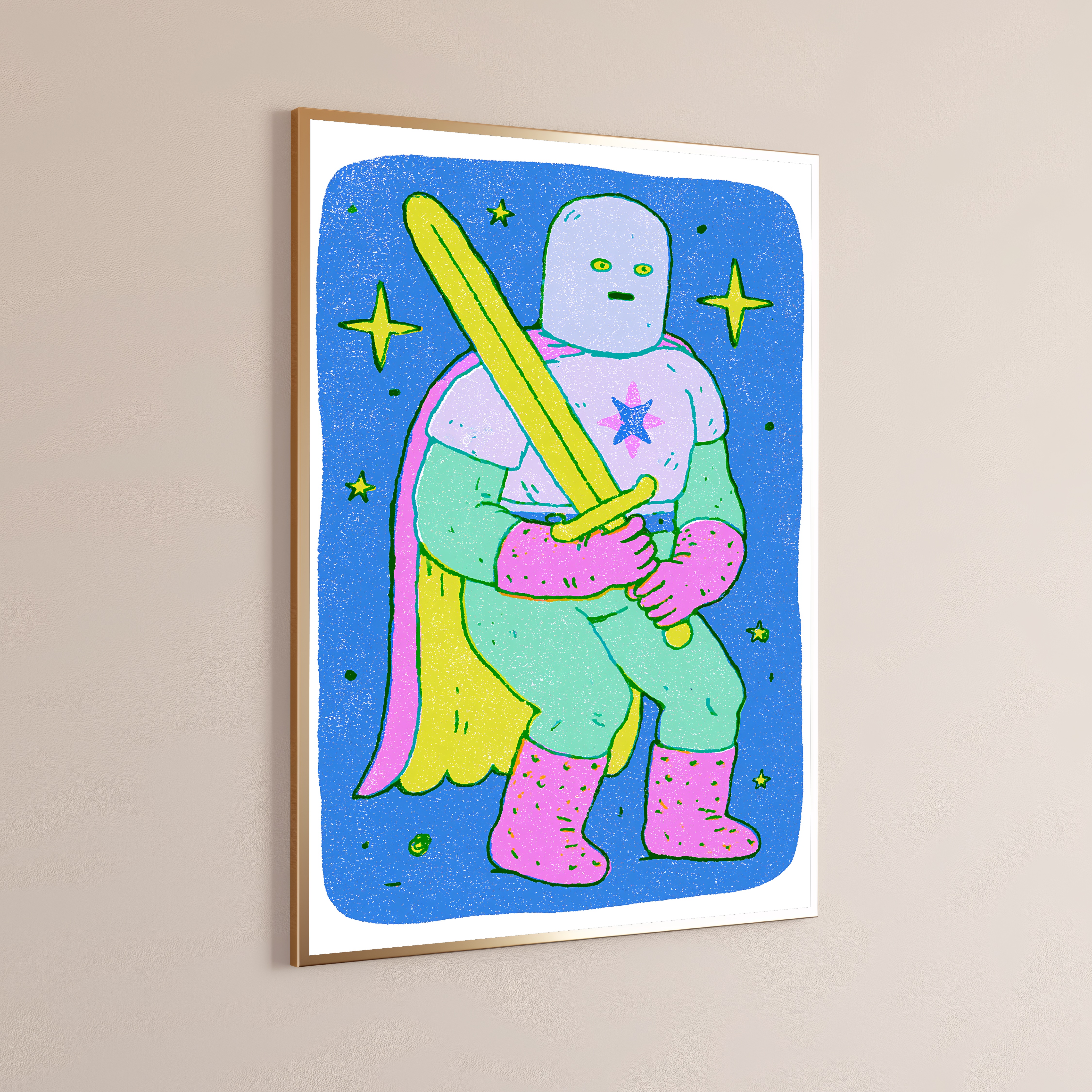 Cosmic Warrior with Yellow Sword Pop Art Print