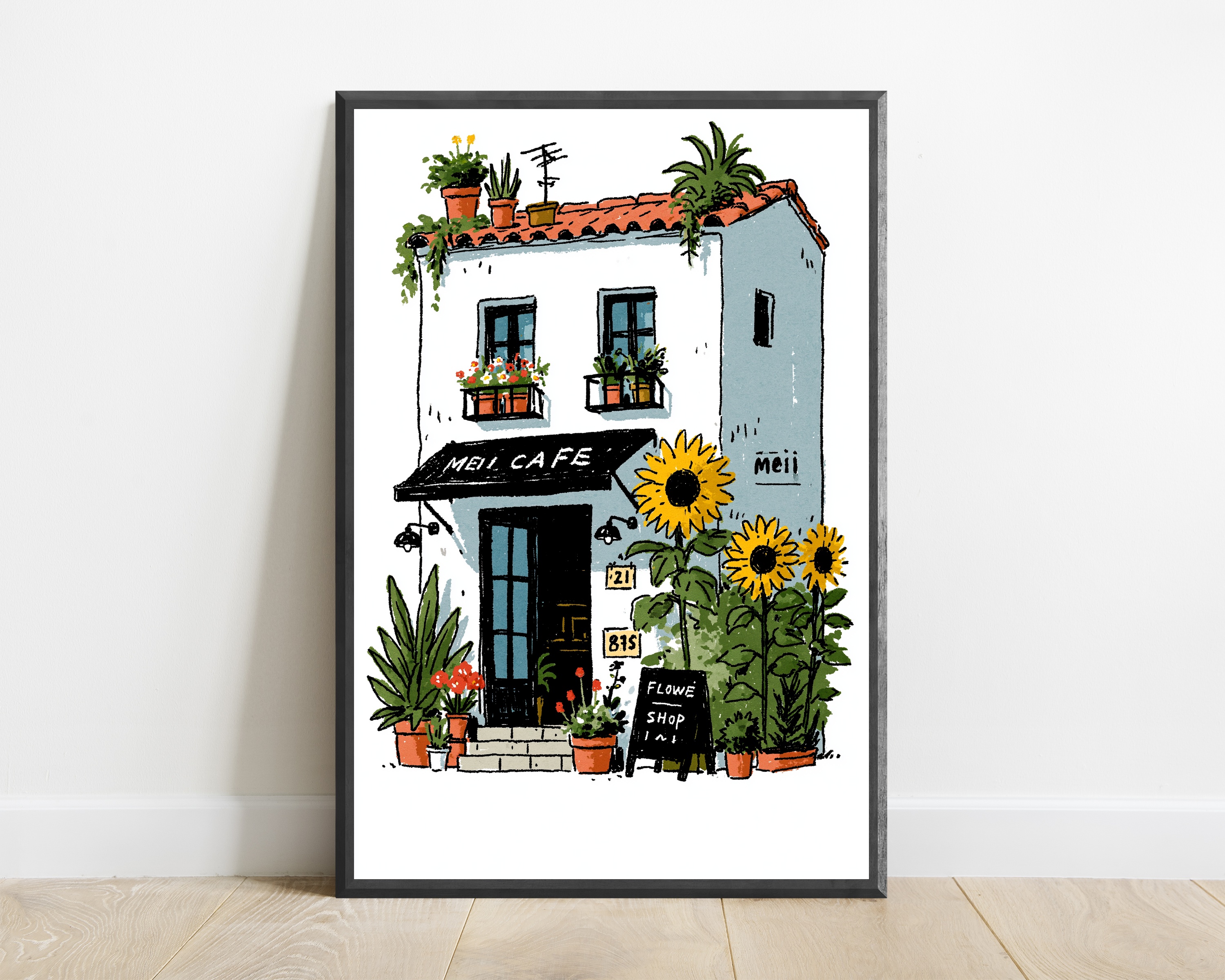Cosy Café Sunflower House Print — view 1