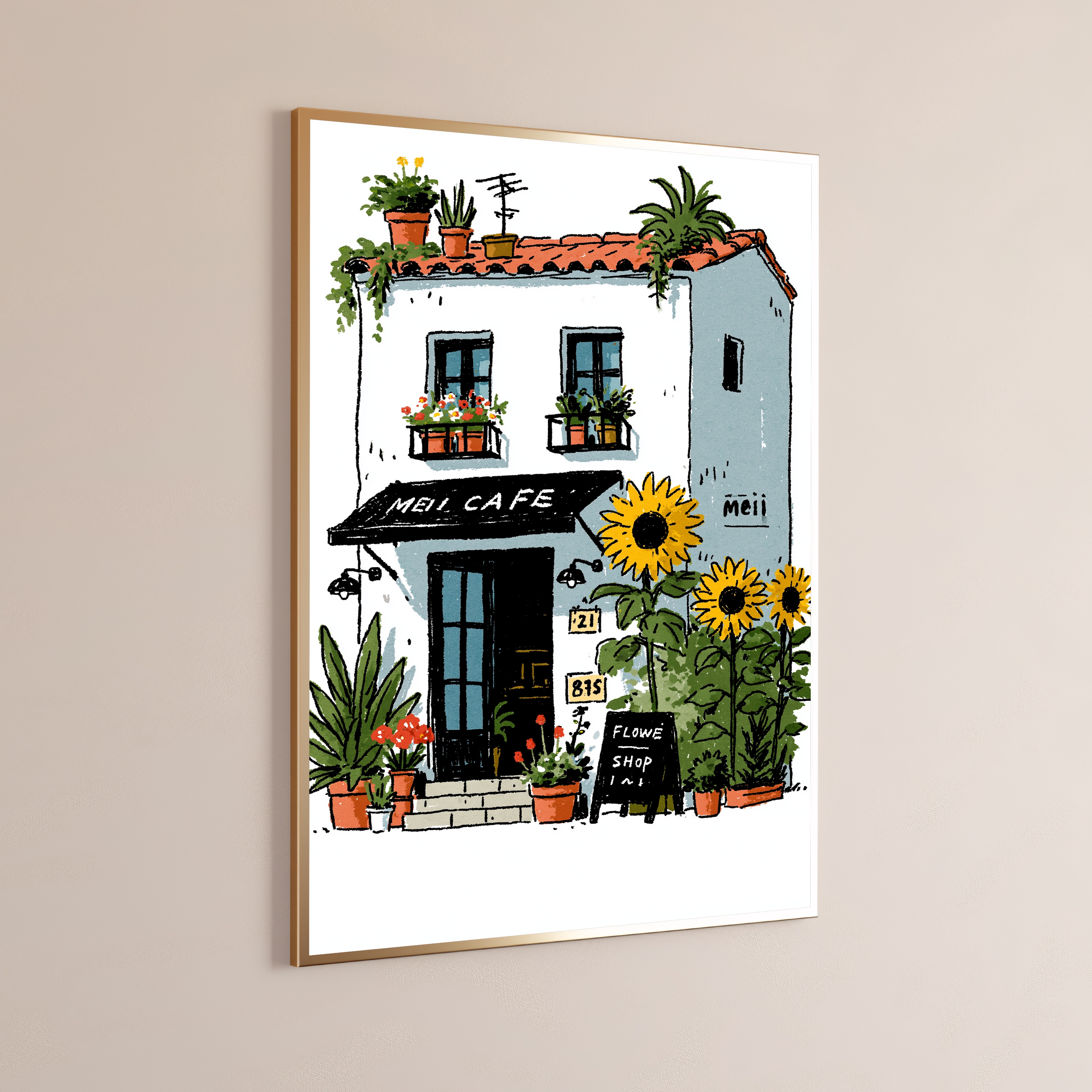 Cosy Café Sunflower House Print