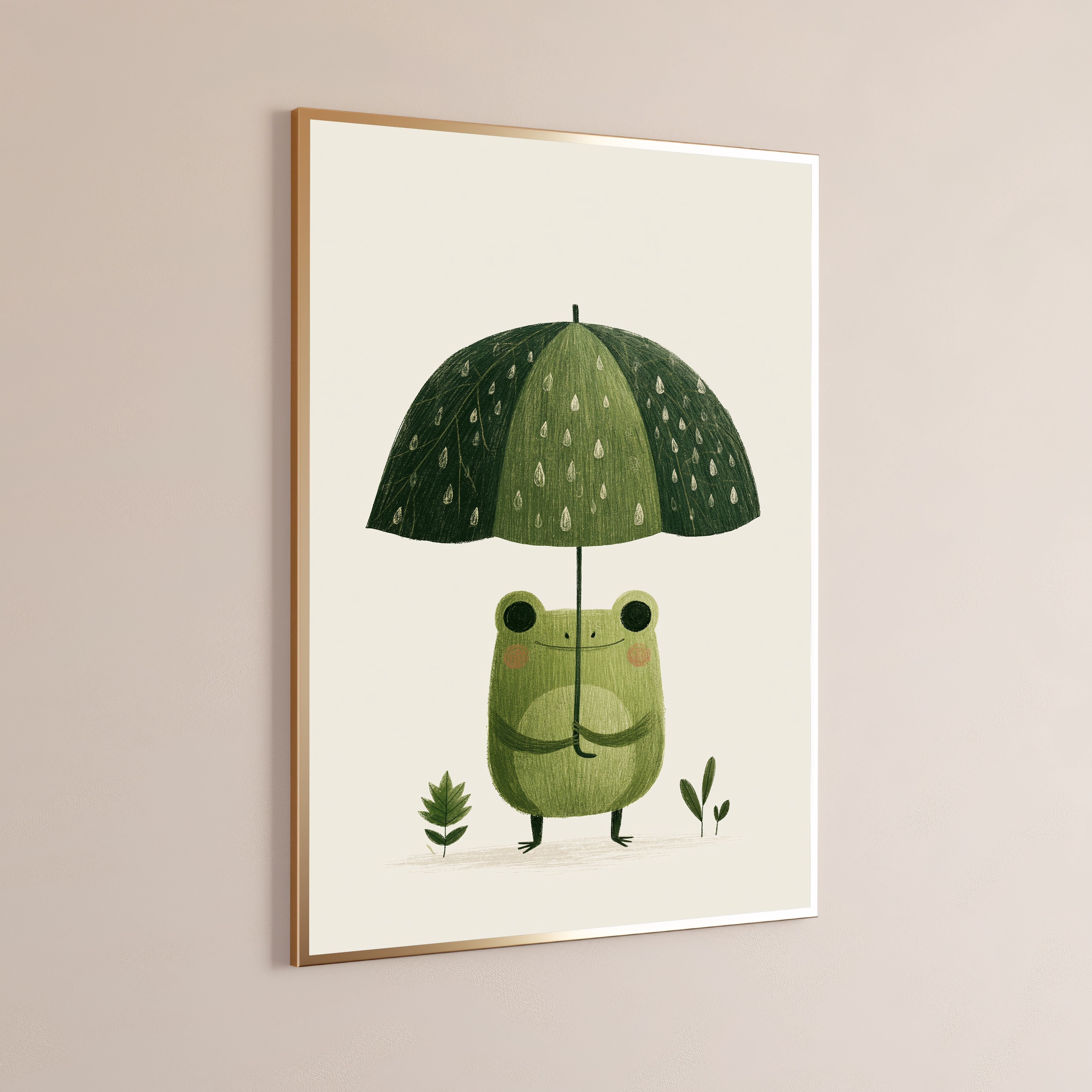 Cosy Frog with Umbrella Minimalist Art Print