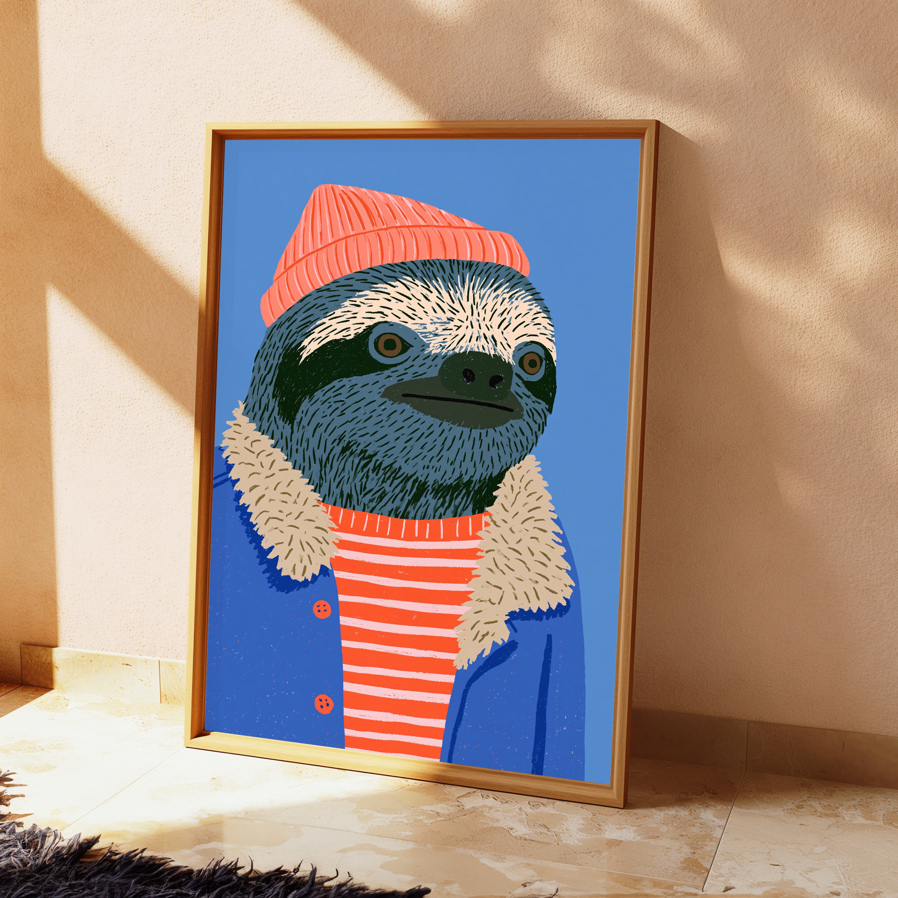 Cosy Sloth Winter Beanie Pop Art Print view 2
