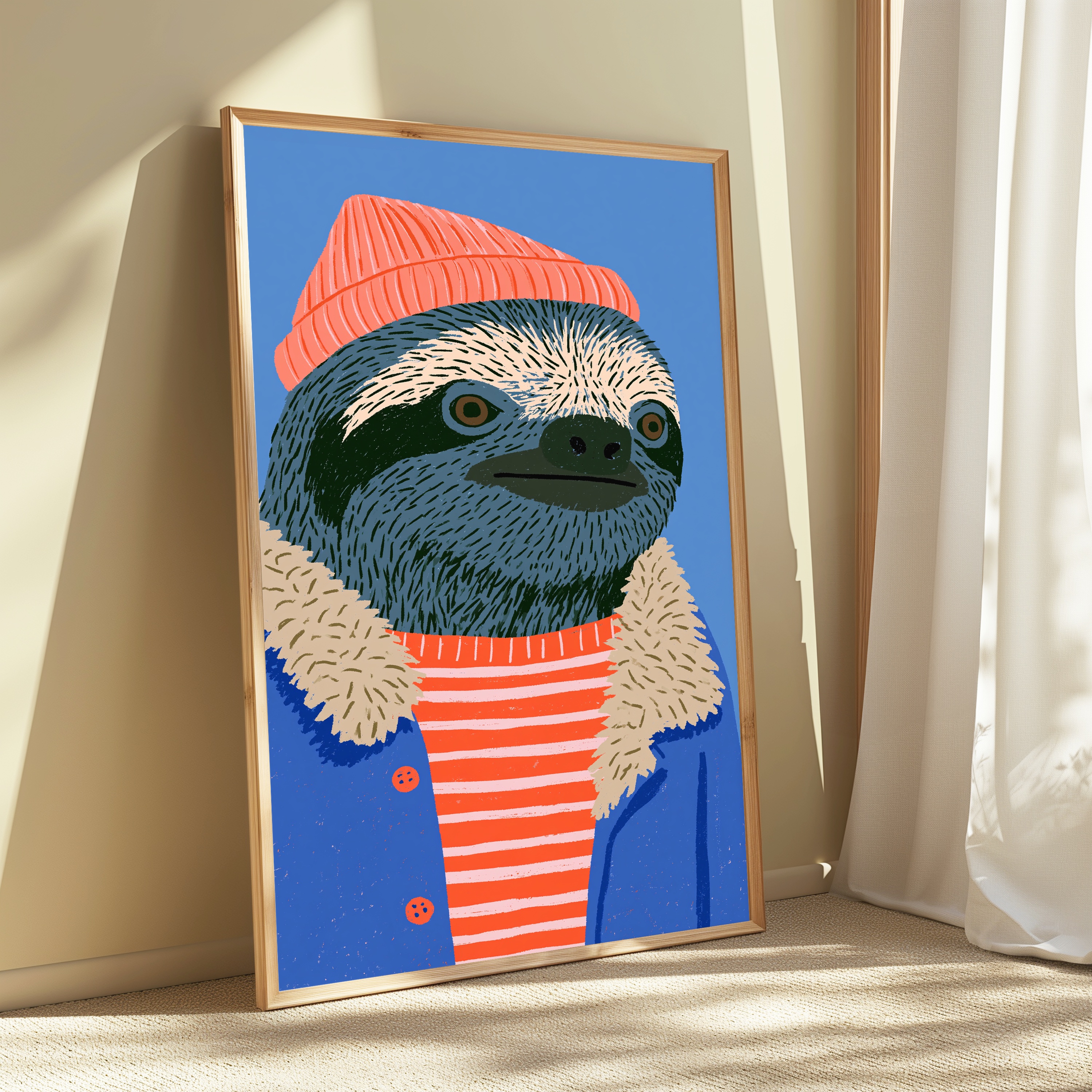 Cosy Sloth Winter Beanie Pop Art Print view 3