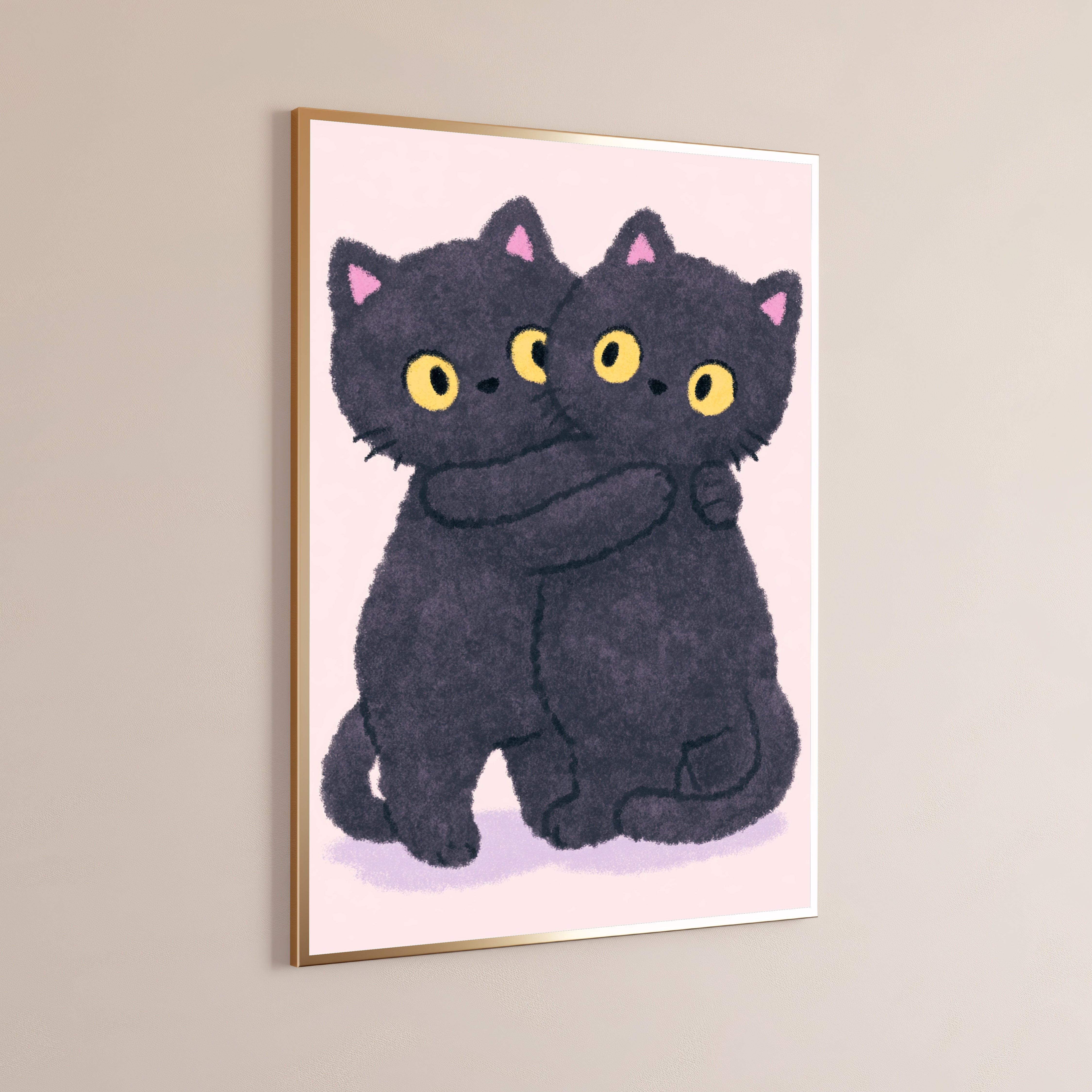 Cute Black Cat Twins Pop Art Print