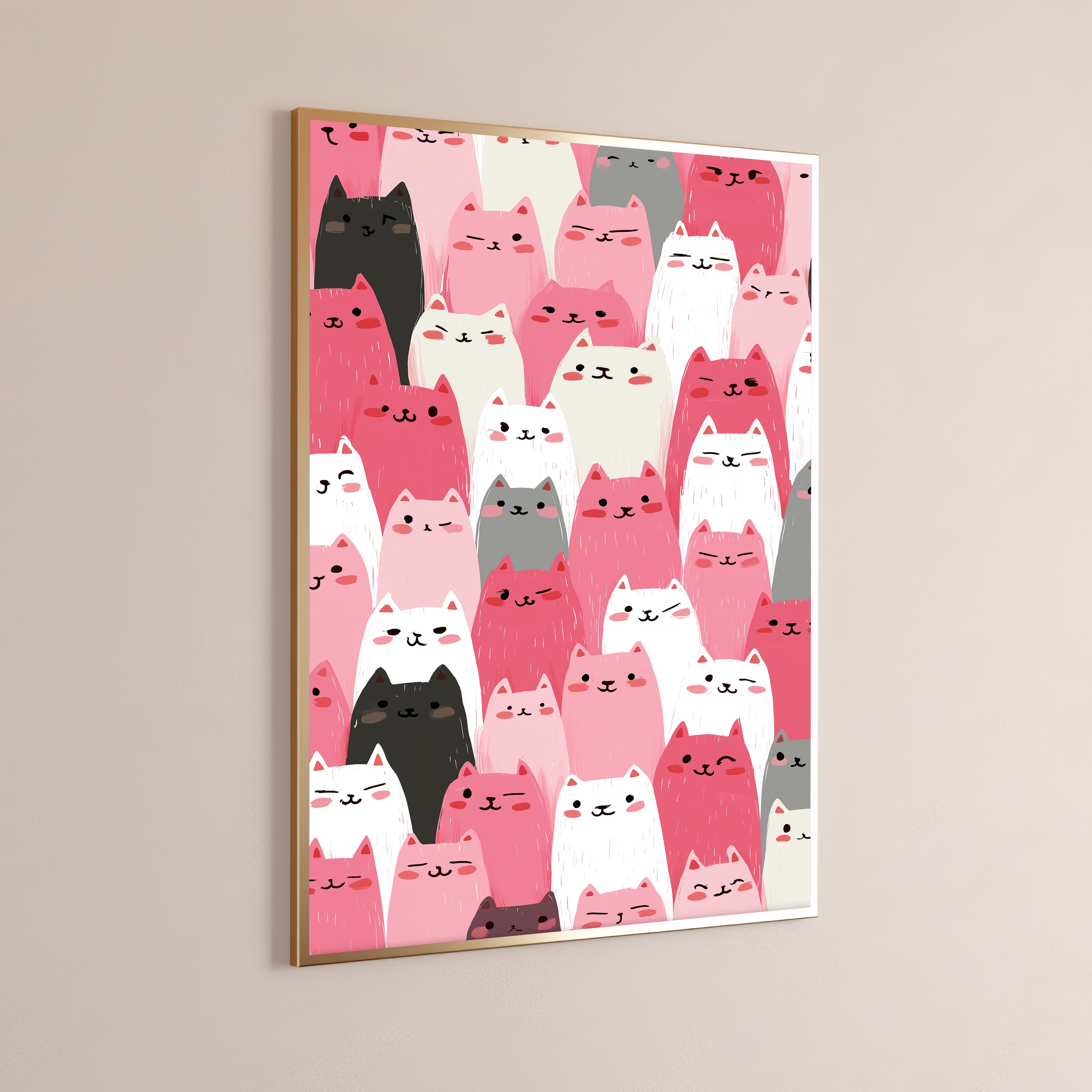 Cute Cat Crowd Minimalist Art Print