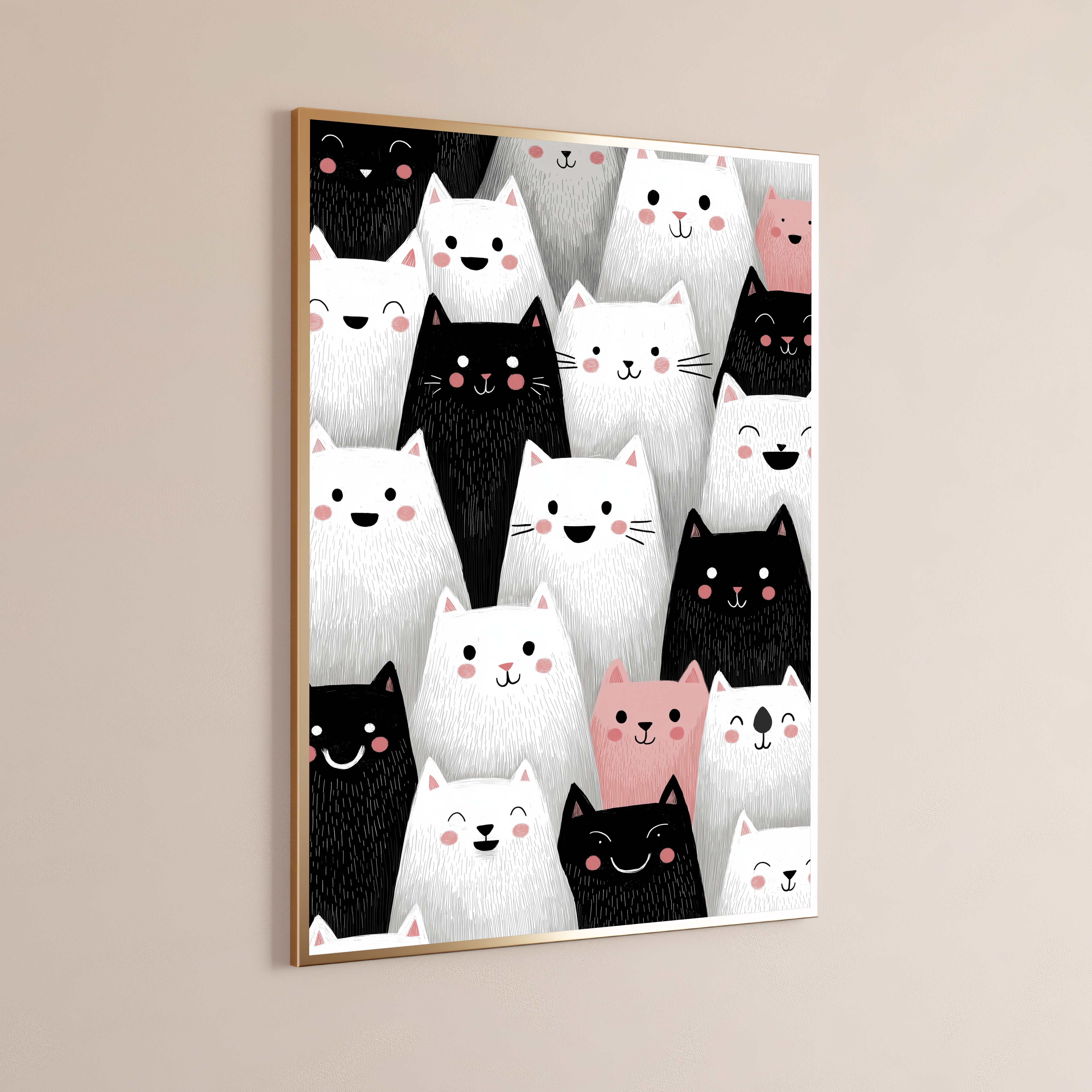 Cute Cat Crowd Minimalist Art Print