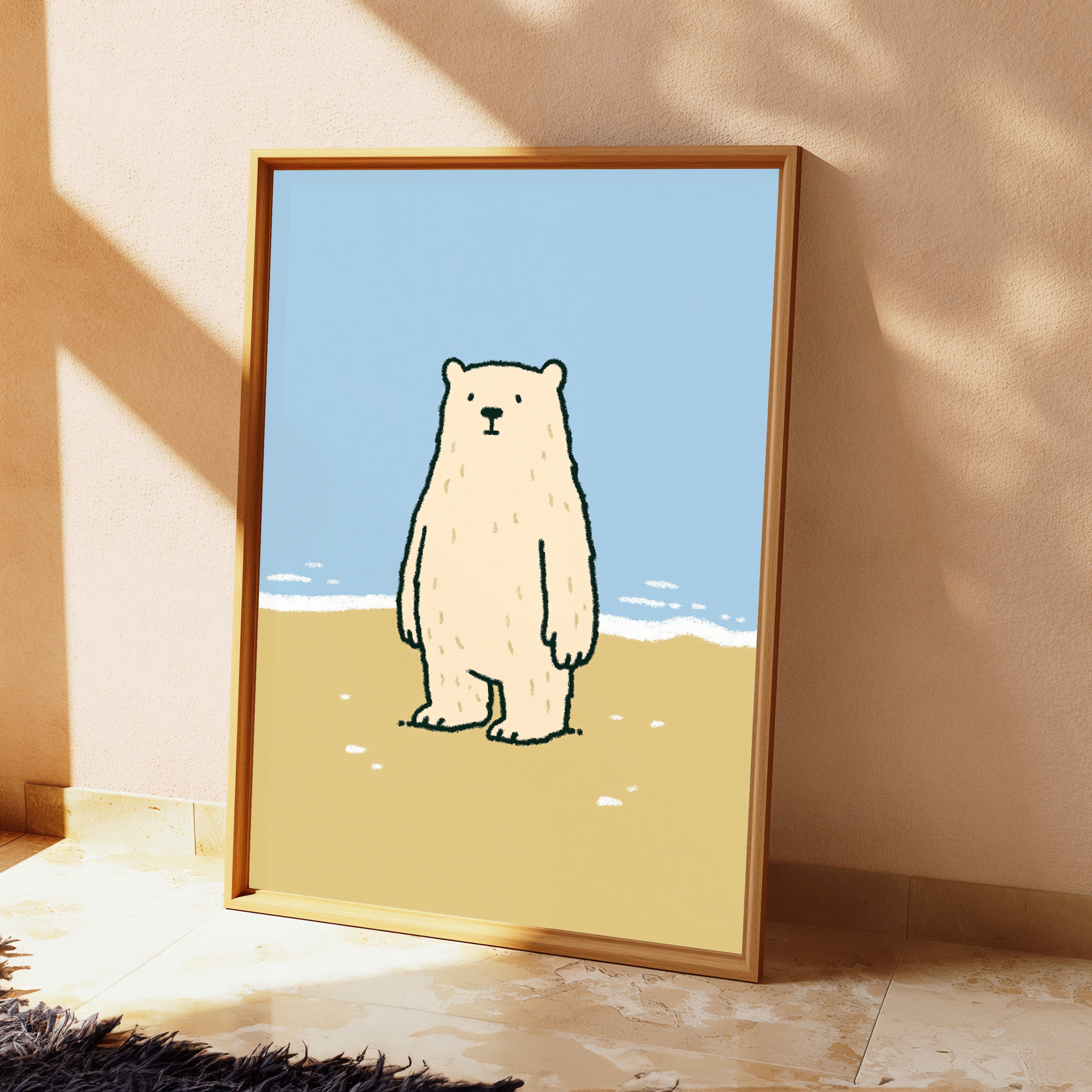 Cute Standing Polar Bear Beach Wall Art view 2