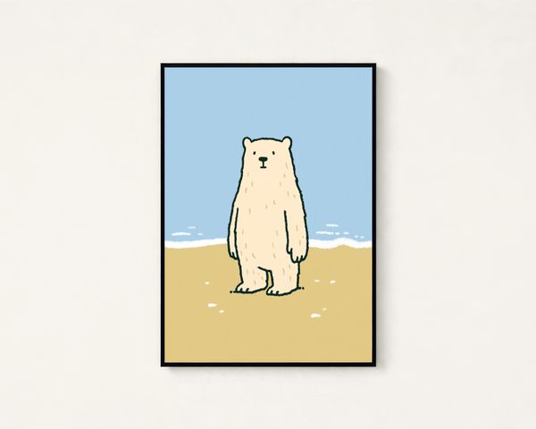 Minimalist Polar Bear Beach Art Print