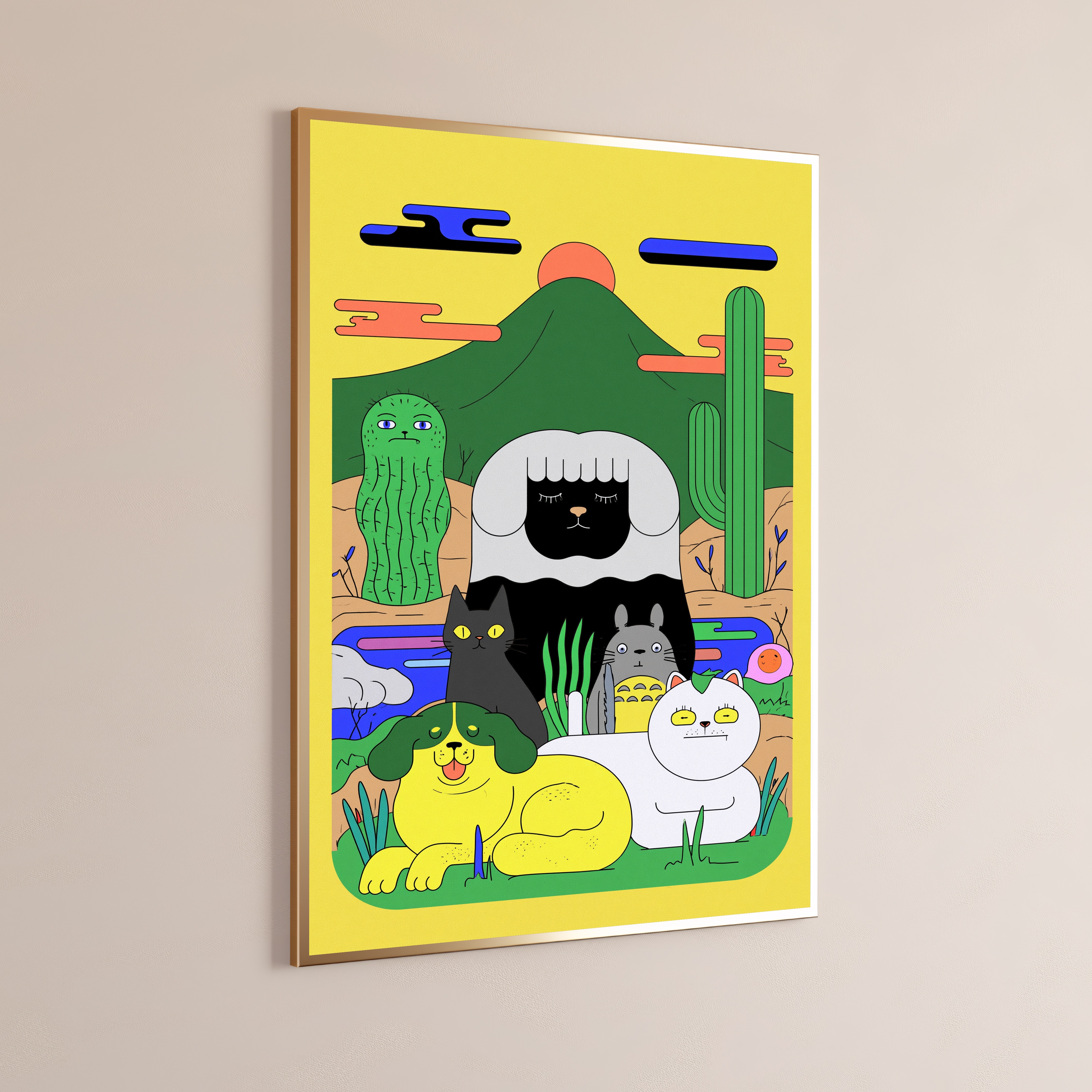 Desert Mountain Cats Cacti Wall Art