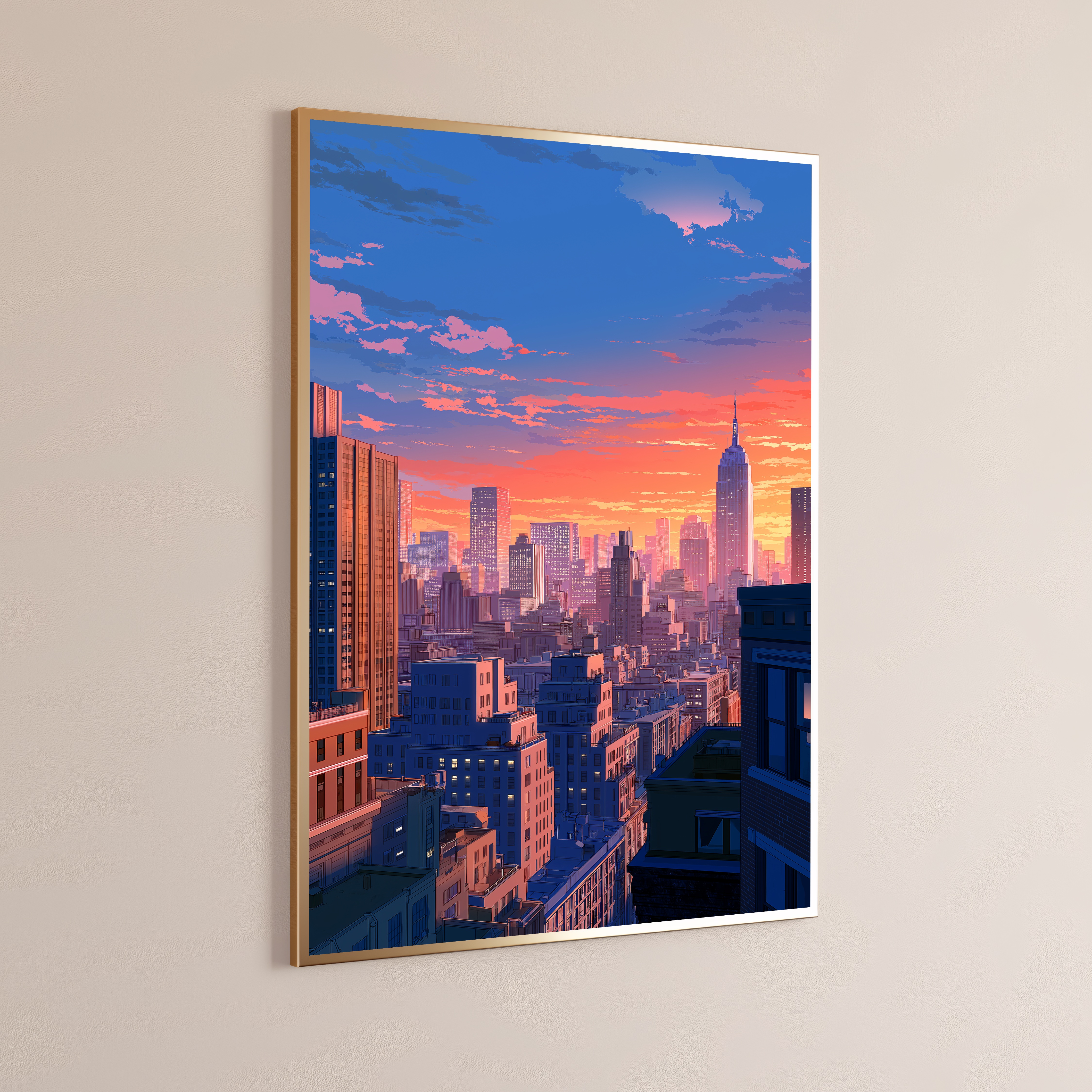 Manhattan Rooftop NYC Anime Wall Art Print