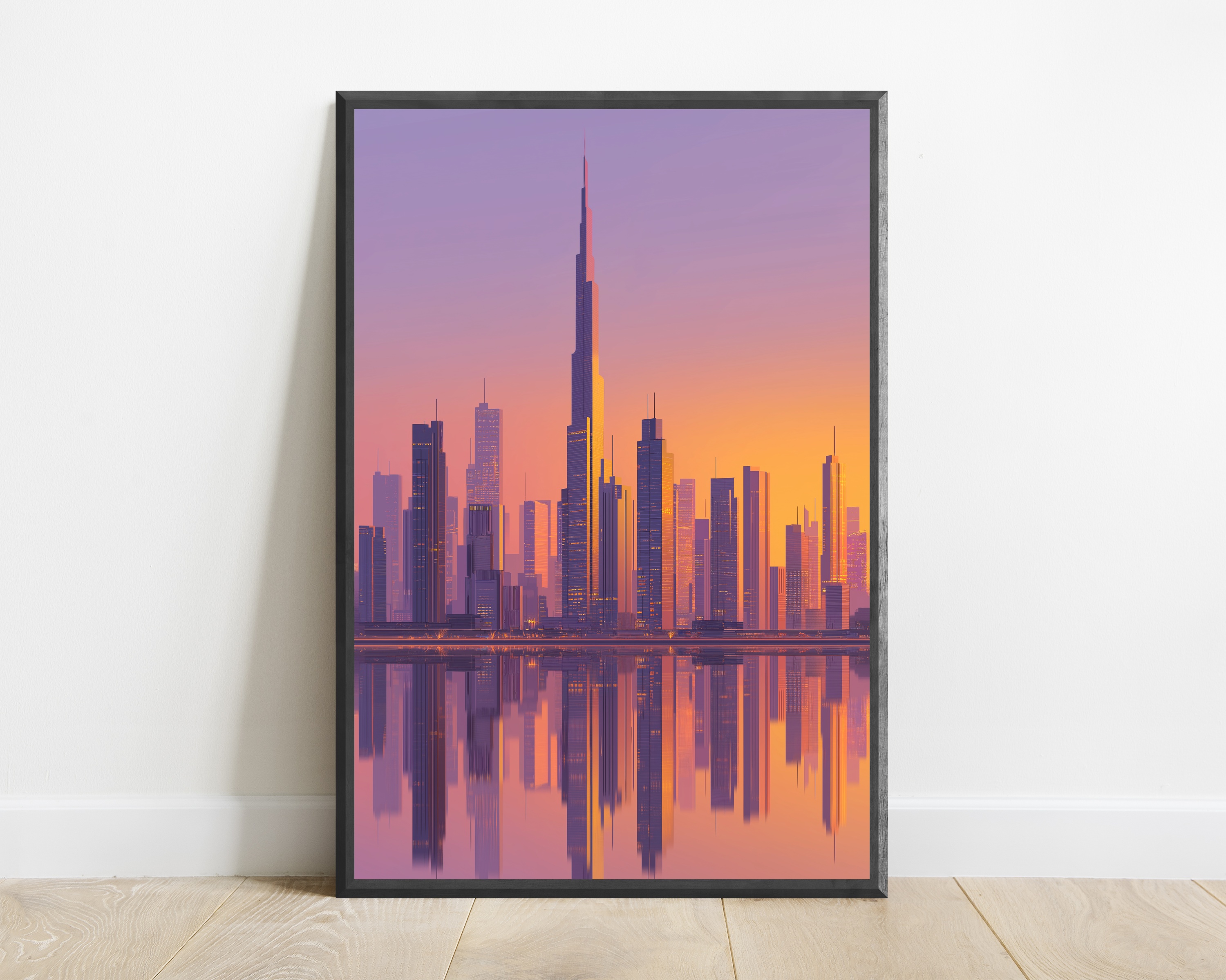 Dubai Skyline Golden Hour Anime Art Print — view 1