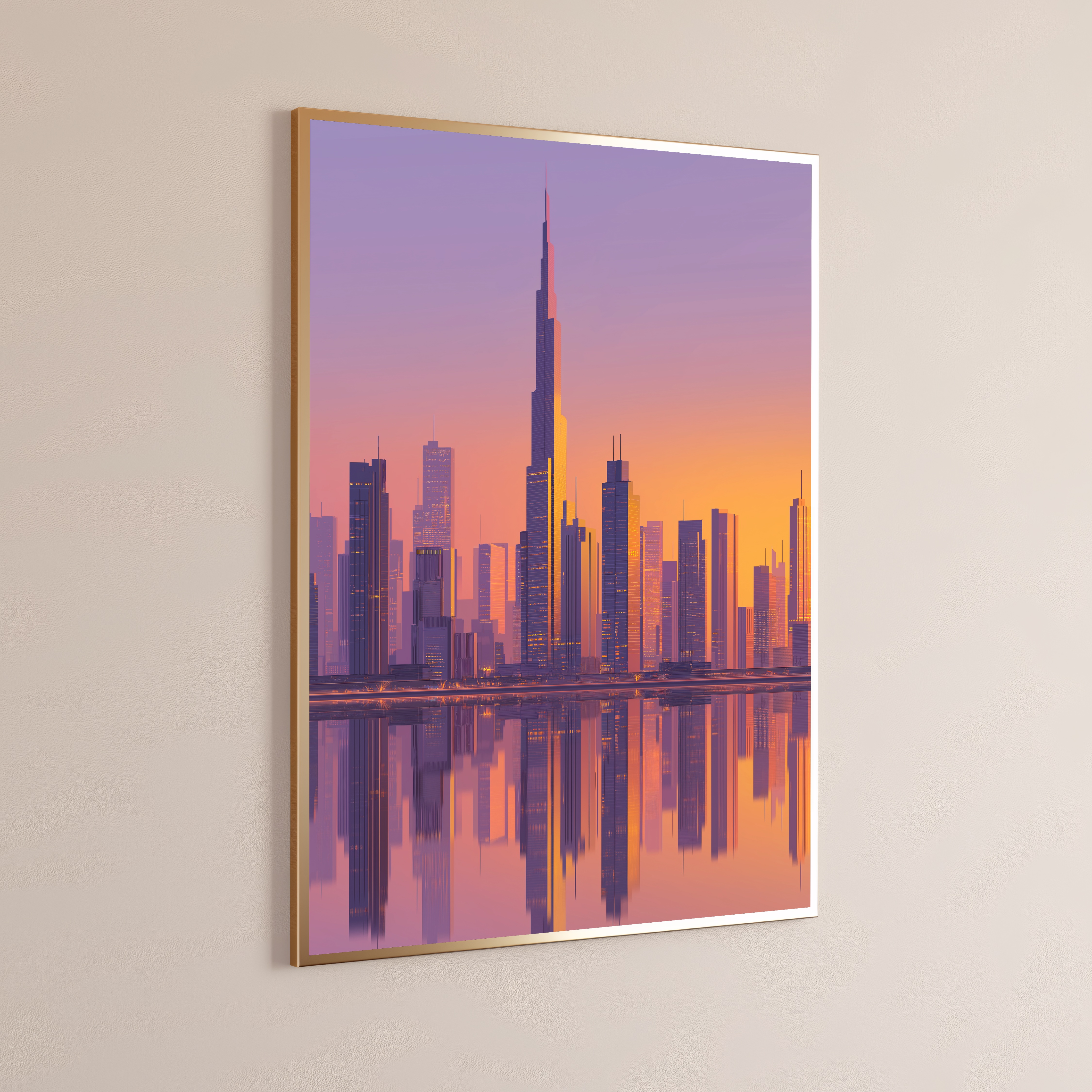 Dubai Skyline Golden Hour Anime Art Print