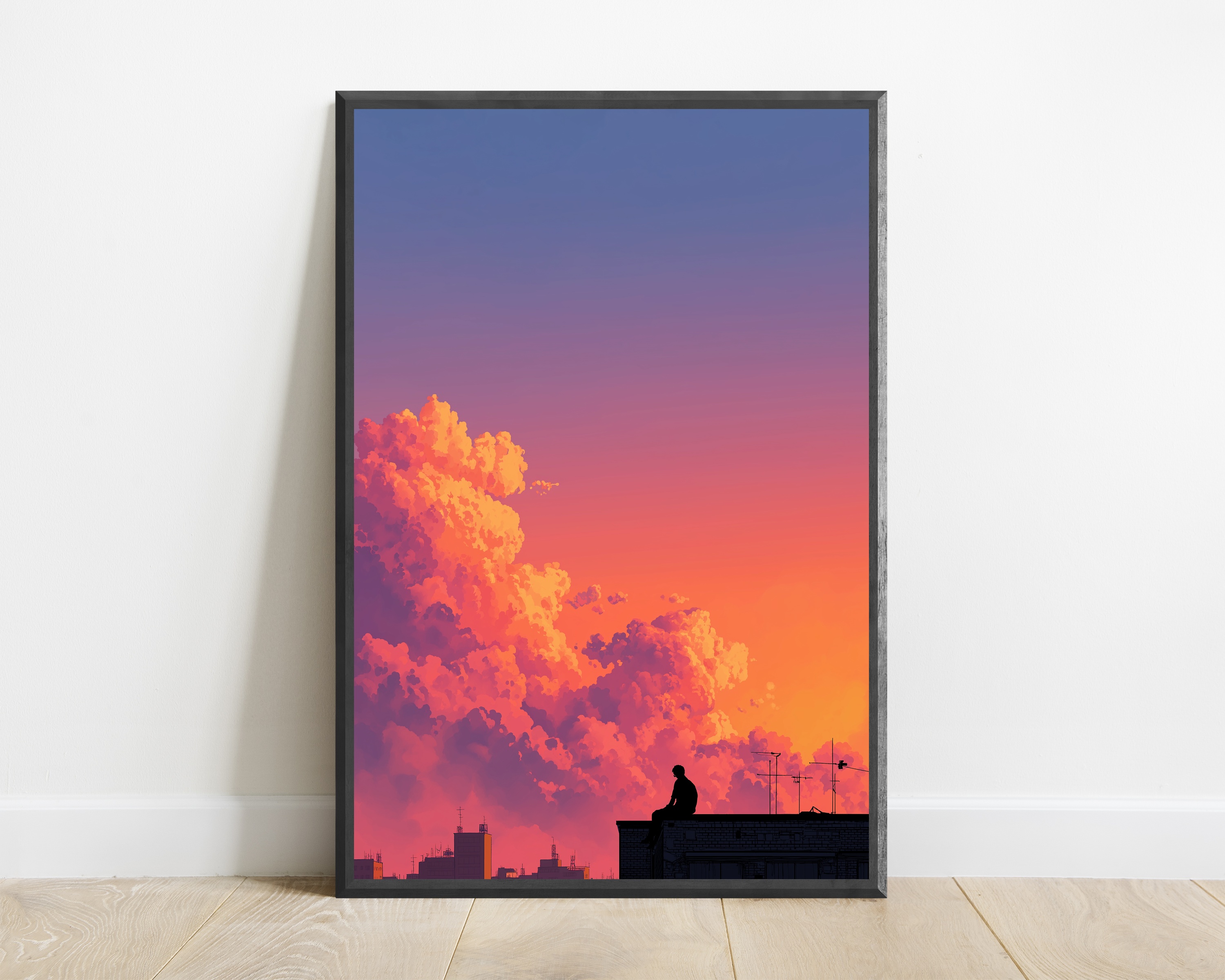 Rooftop Sunset Anime Wall Art Print — view 1