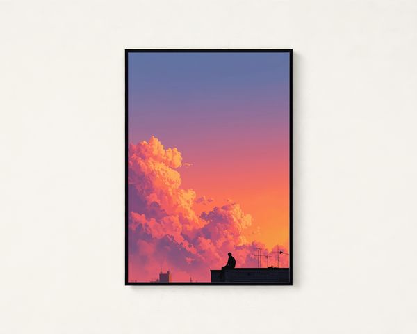Anime Rooftop Sunset Print