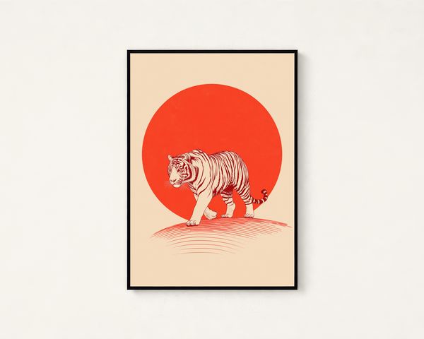 Tiger Red Sun Japanese Art Print