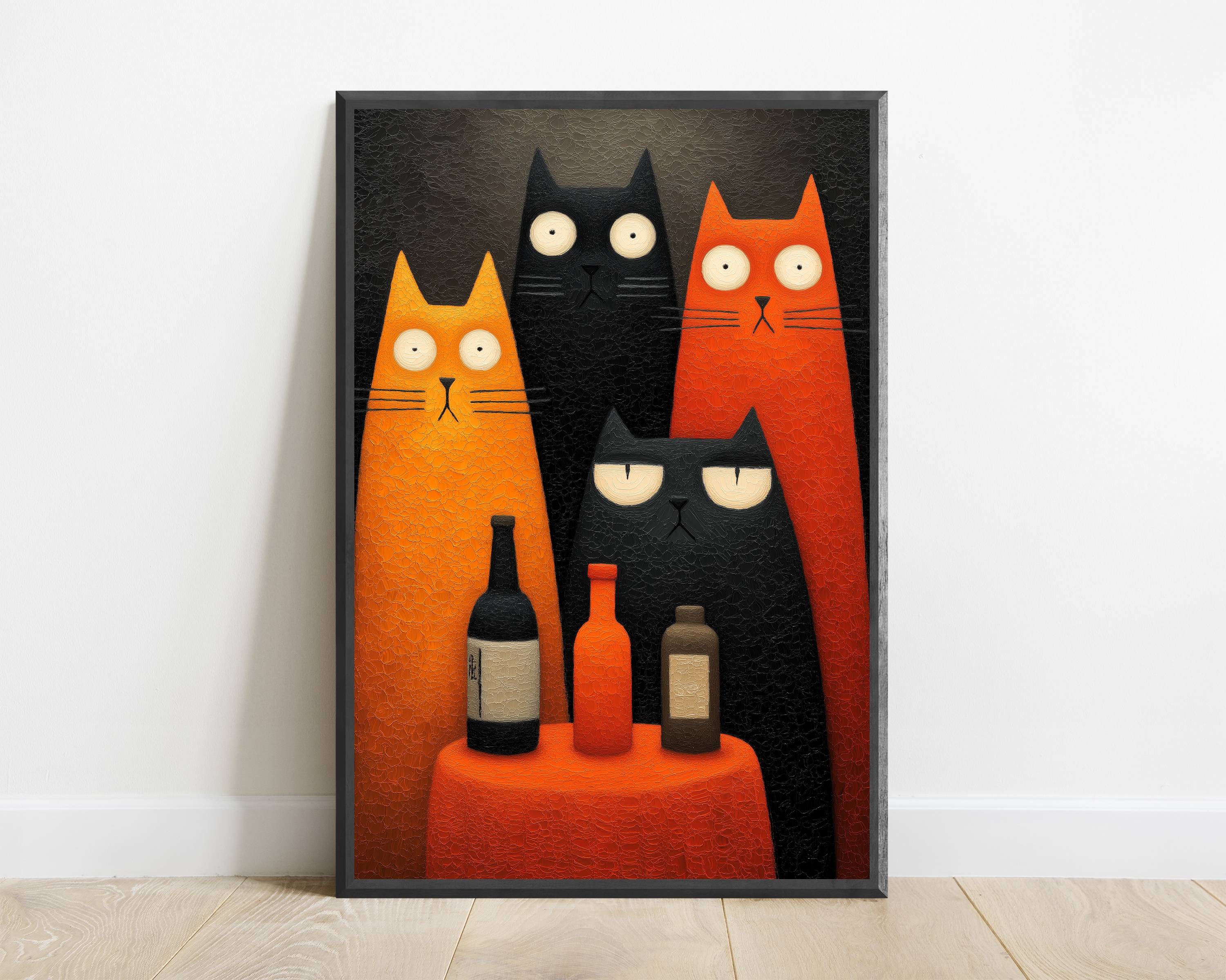 Four Cats Japanese Folk Art Print — view 1