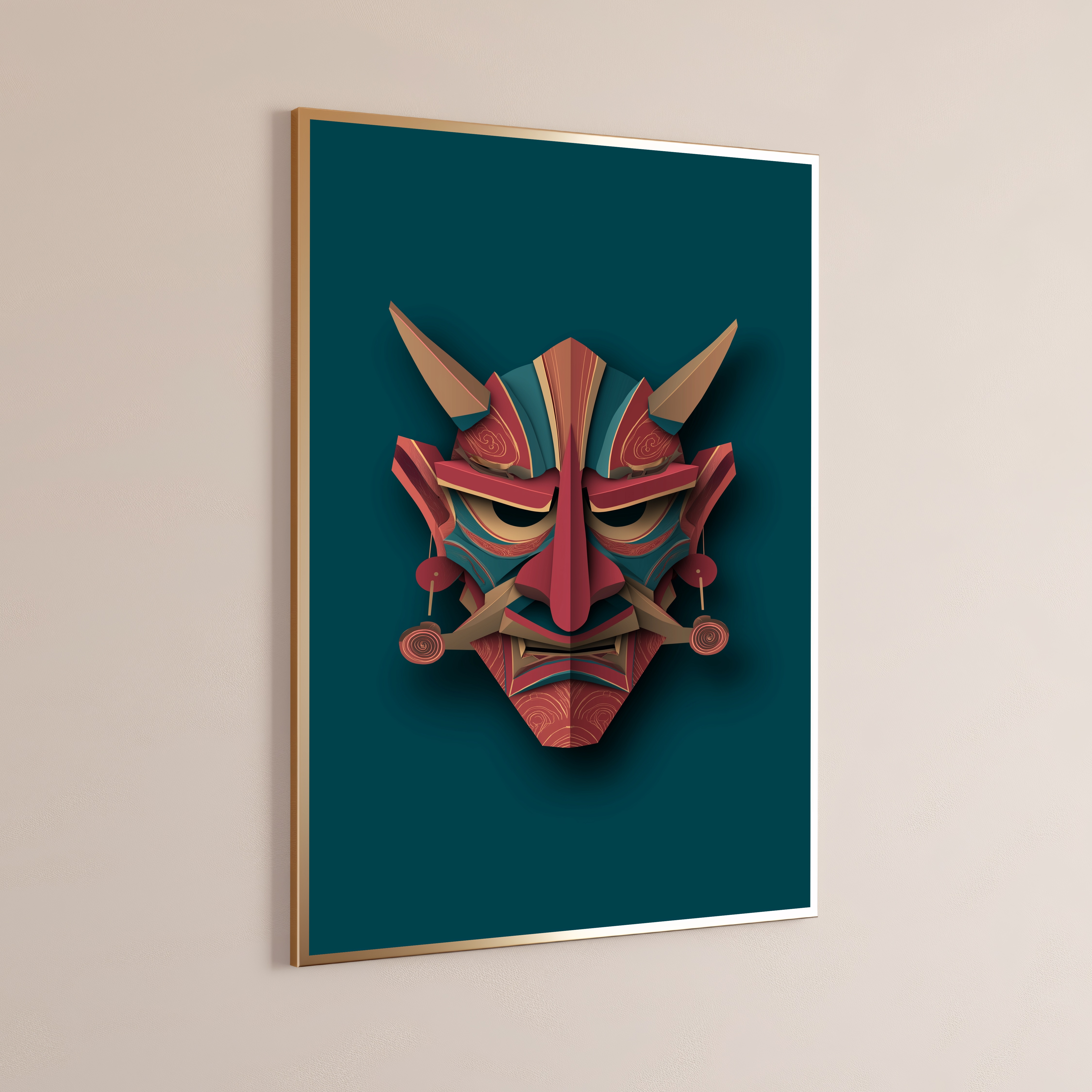 Japanese Oni Mask Minimalist Art Print